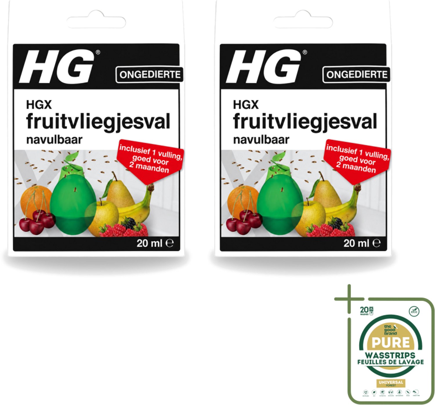 2 x HG X - Ongedierte - Fruitvliegjesval Navulbaar - Inclusief 1 Vulling - 20 ml - Wasstrips - Fruitvliegjesval - Fruitvliegjes Bestrijding - Fruitvliegjes Bestrijding Zomer - Fruitvliegjesvrij - Fruitvliegjes Val