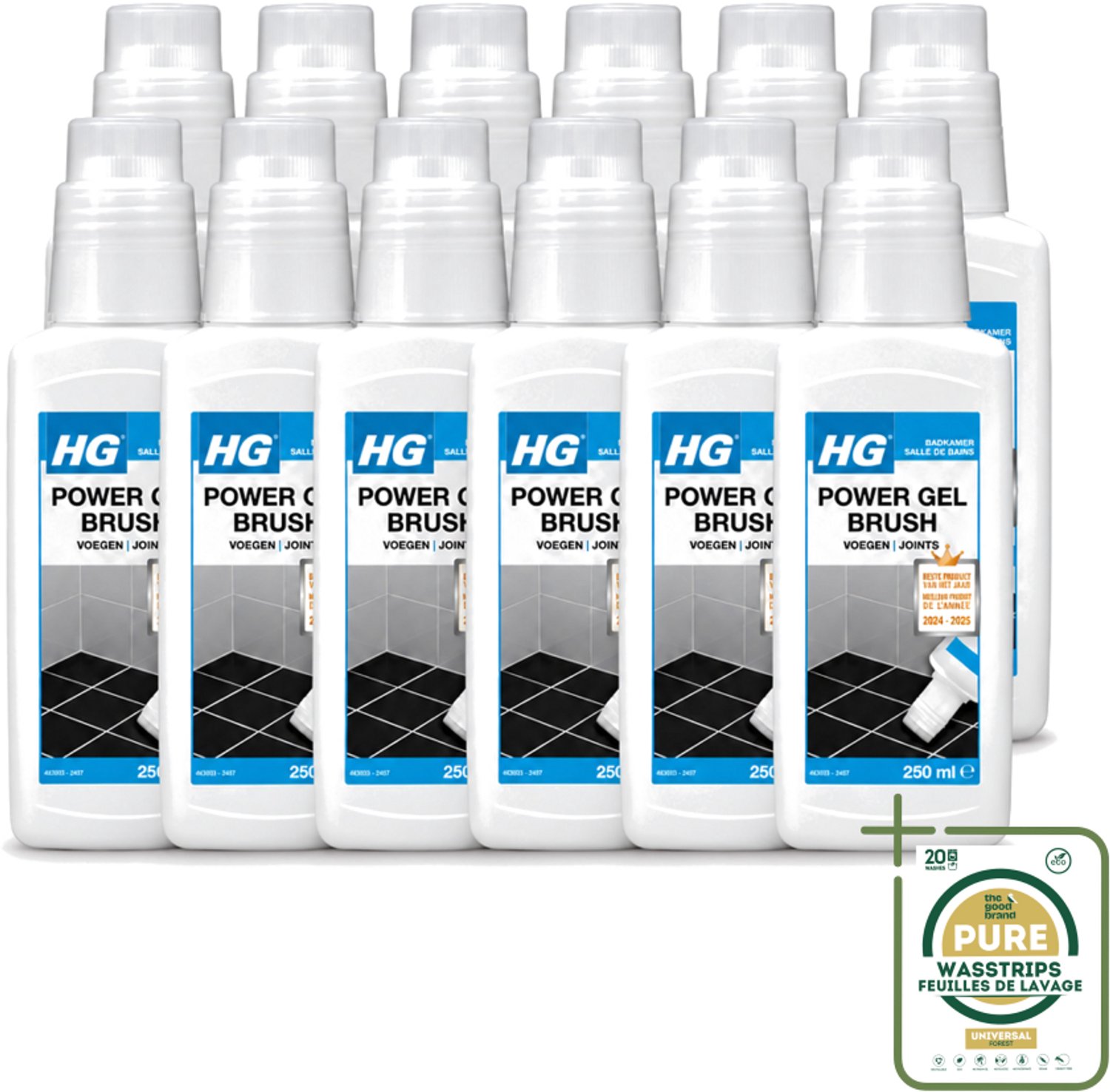 12 x HG - Badkamer - Voegenreiniger - Power Gel Borstel - 250 ml - Wasstrips - Voegen Reinigen - Voegen Reiniger - Voegen Schoonmaken - Voegen Reinigen Gel - Voegen Reinigen Borstel