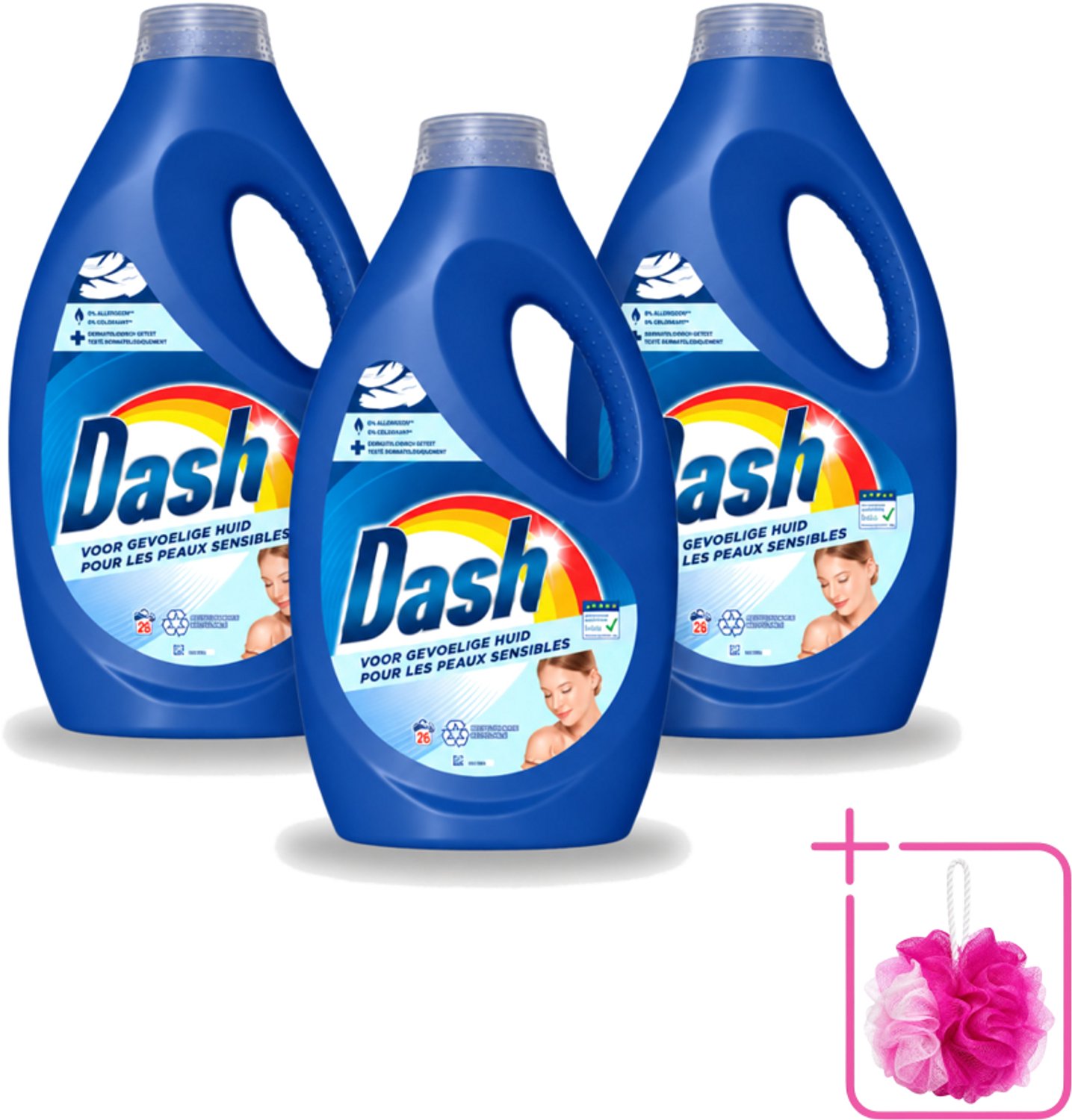 3 x Dash Sensitive - Vloeibaar Wasmiddel - Voor Gevoelige Huid - Witte en Gekleurde Was - 26 Wasbeurten - Bulkverpakking - Gevoelige huid - Douchemop - Wasmiddel