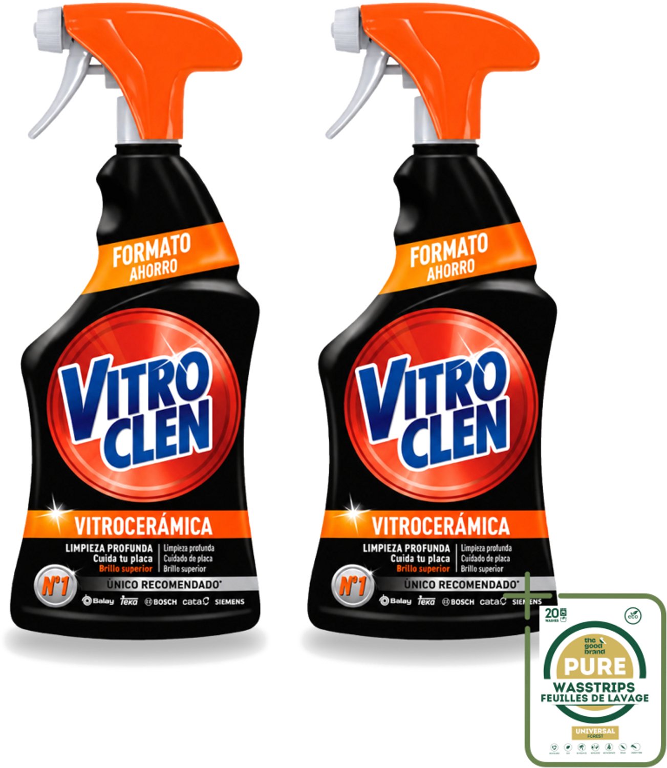 2 x Vitroclen - Keramische Kookplaatreiniger - Spray - 450 ml - Wasstrips - Keramische Kookplaat Reinigen - Kookplaat Reinigen - Kookplaat Ontvetten - Kookplaat Beschermen - Kookplaat Glans