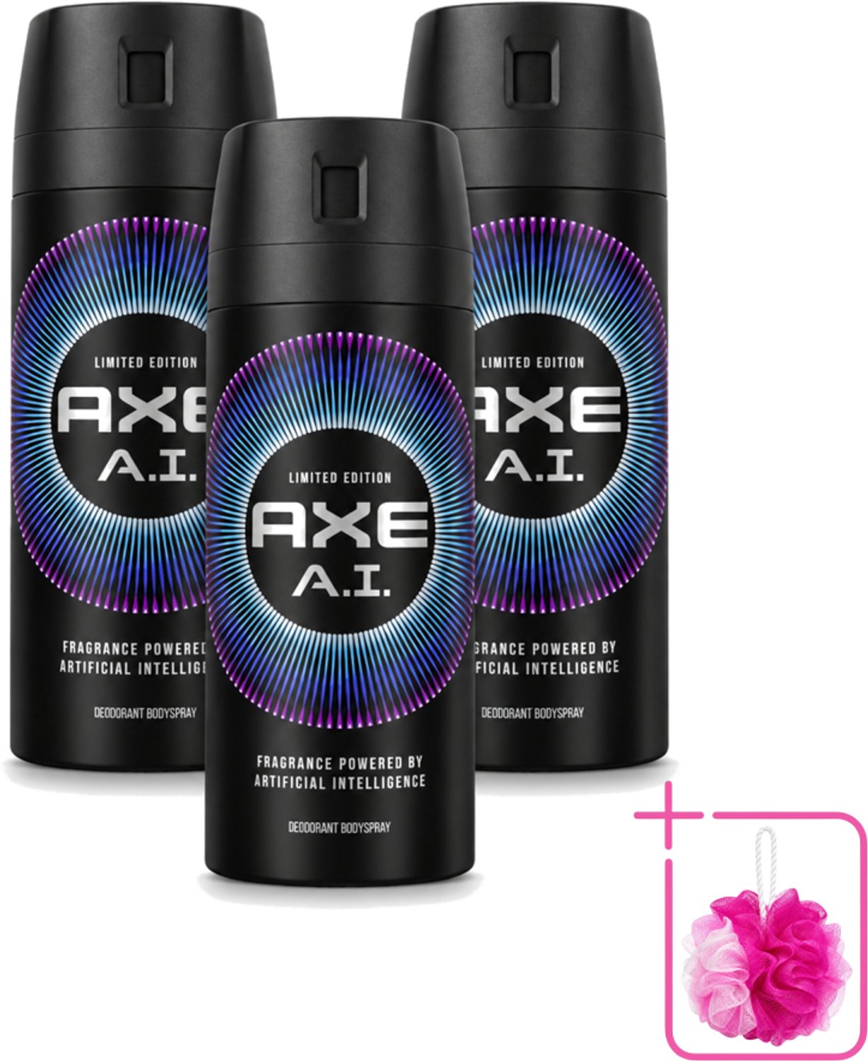 3 x Axe - Limited Edition - Deodorant Bodyspray - A.I. - 150 ml - Bulkverpakking - Axe A.I. Bodyspray - Douchemop - Deodorant Bodyspray