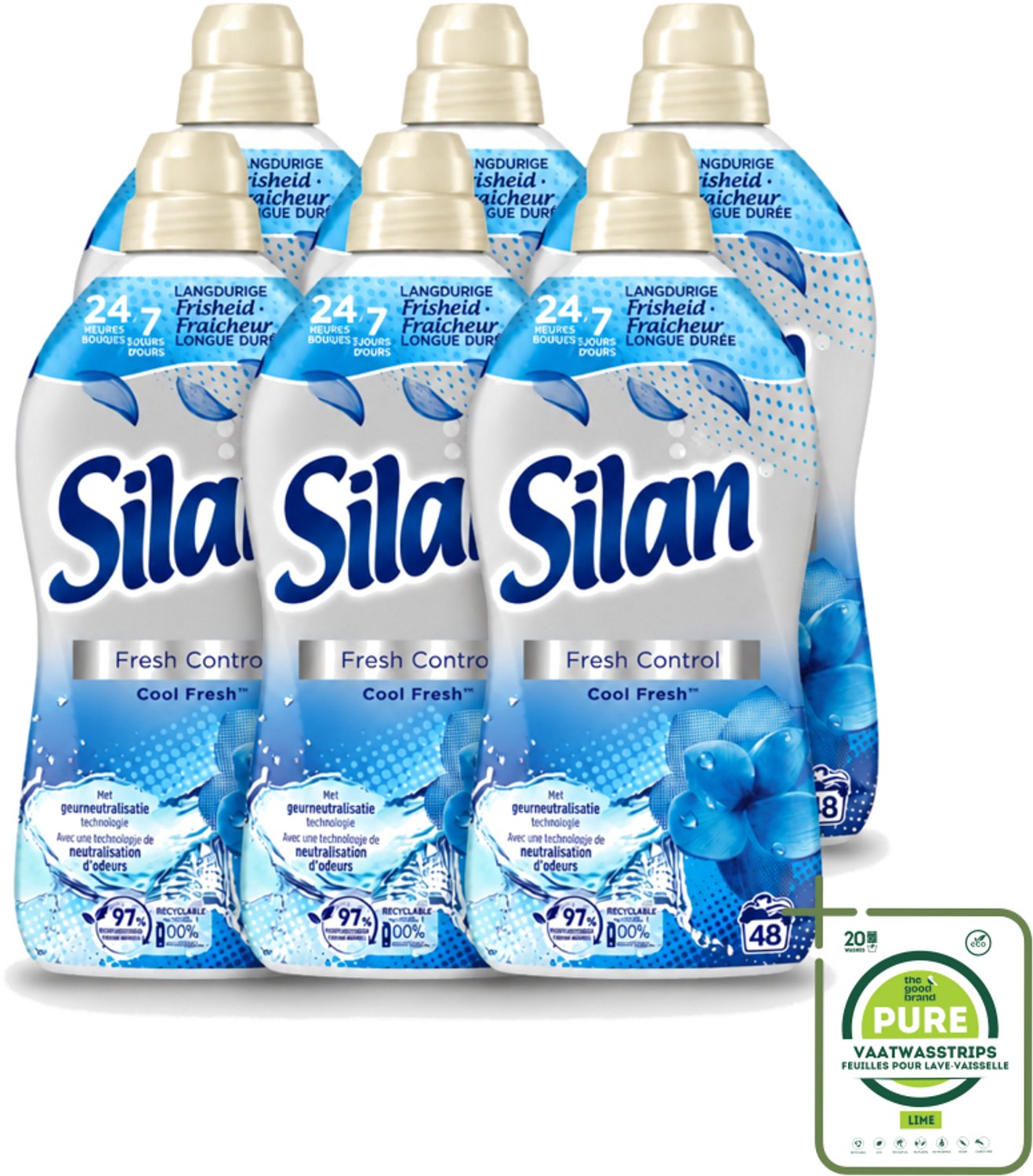 6 x Silan – Wasverzachter – Fresh Control Cool Fresh – 1056 ml - Grootverpakking - Vaatwasstrips - Wasverzachter - Frisheid - Kleding Verzorgen - Koele Geur - Wasgoed Verzorgen