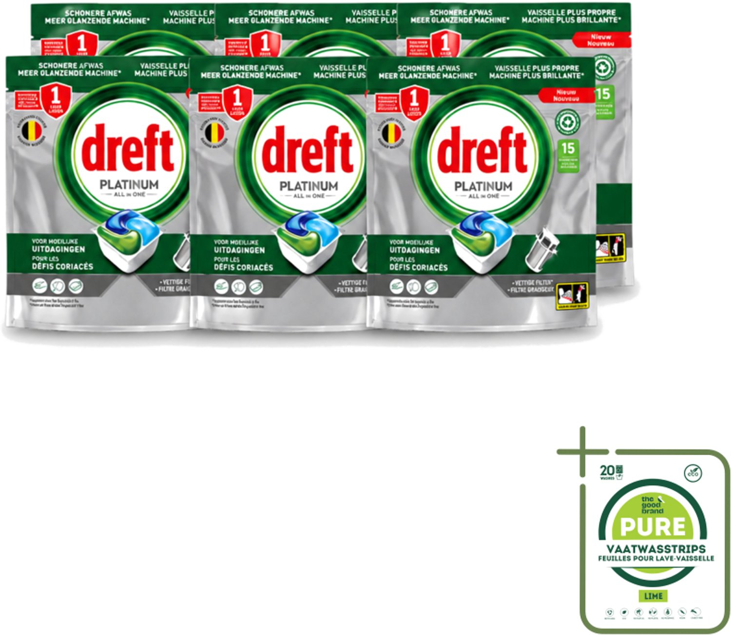 6 x Dreft – Vaatwascapsules – Platinum All-in-One – 15 Capsules - Grootverpakking - Vaatwasmiddel - Vaatwascapsule - Reinigingscapsule - Vetverwijdering - Glansspoelmiddel