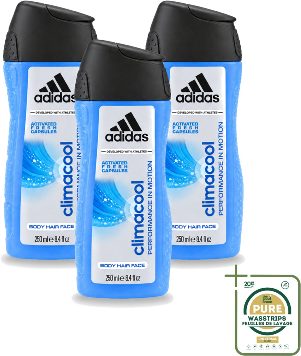 3 x Adidas – Douchegel – Climacool Men – 250 ml - Wasstrips - Douchegel - Frisheid - Sportgeur - Actieve Frisheid - Bewegingssensor