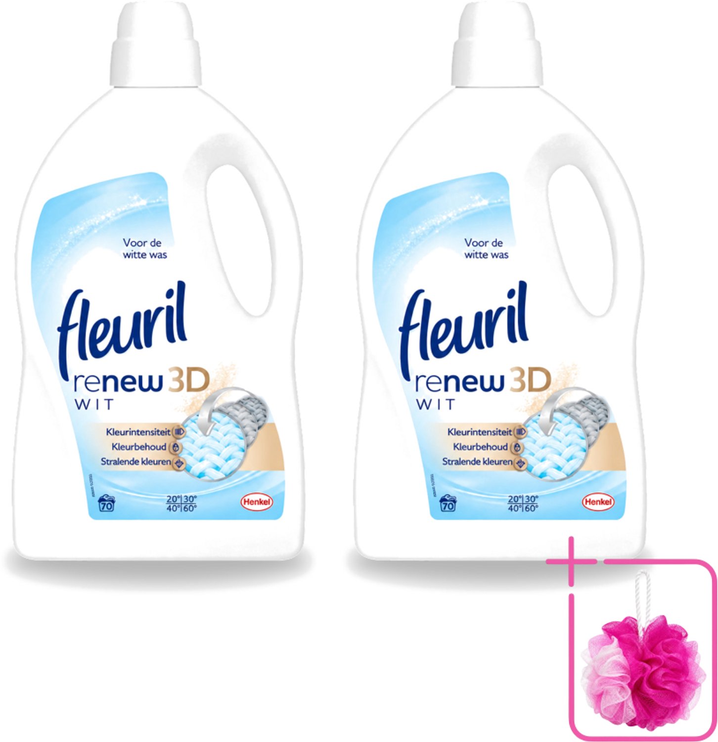 2 x Fleuril - Renew 3D - Vloeibaar Wasmiddel - Witte Was - 70 Wasbeurten - Bulkverpakking - Wasmiddel Witte Was - Douchemop - Witte Was
