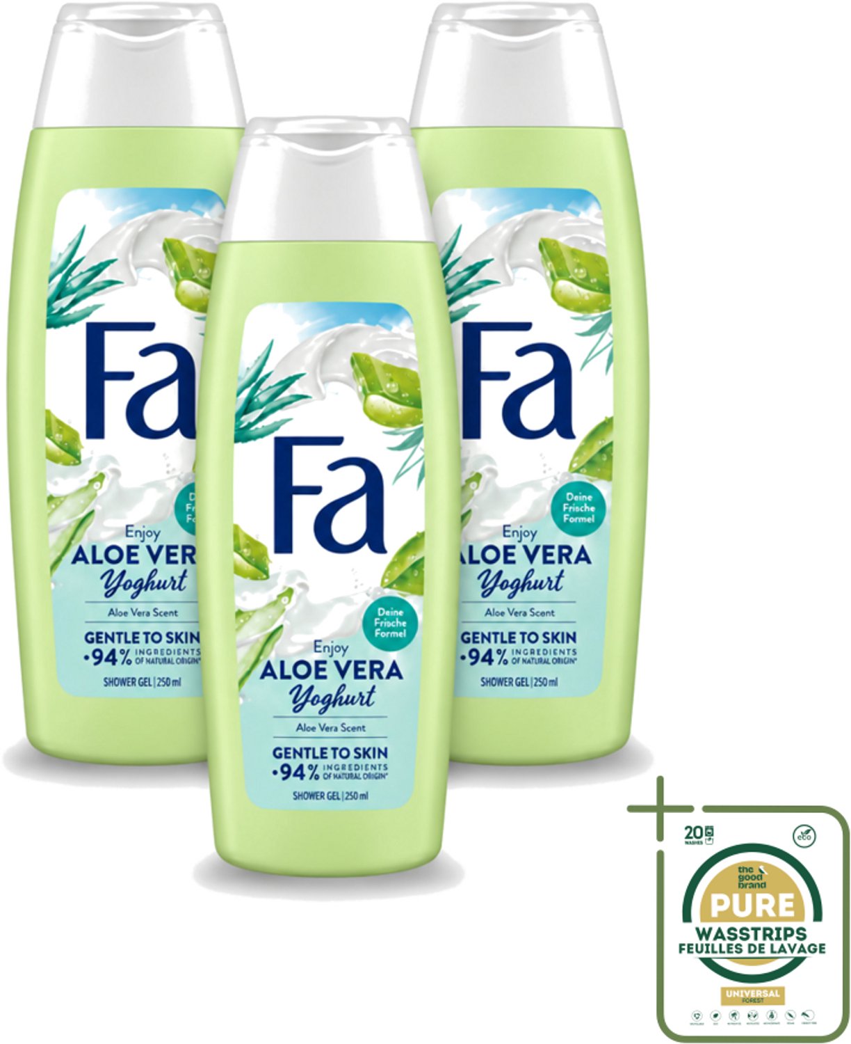 3 x Fa - Douchegel - Yoghurt & Aloe Vera - 250 ml - Wasstrips - Douchegel Yoghurt Aloe Vera - Yoghurt Douchegel - Aloe Vera Douchegel - Verzorgende Douchegel - Hydraterende Douchegel
