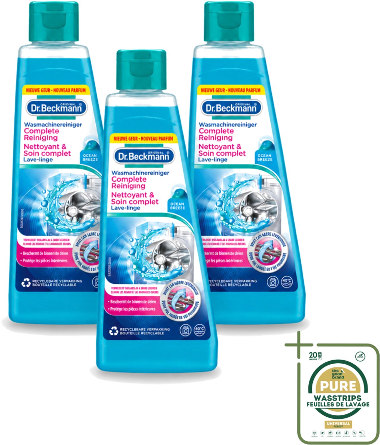 3 x Dr.Beckmann - Wasmachinereiniger - Ocean Breeze - Anti-Kalk - 250 ml - Wasstrips - Wasmachine Reinigen - Kalk Verwijderen - Wasmachine Reinigingsmiddel - Anti-kalk - Wasmachine Geur