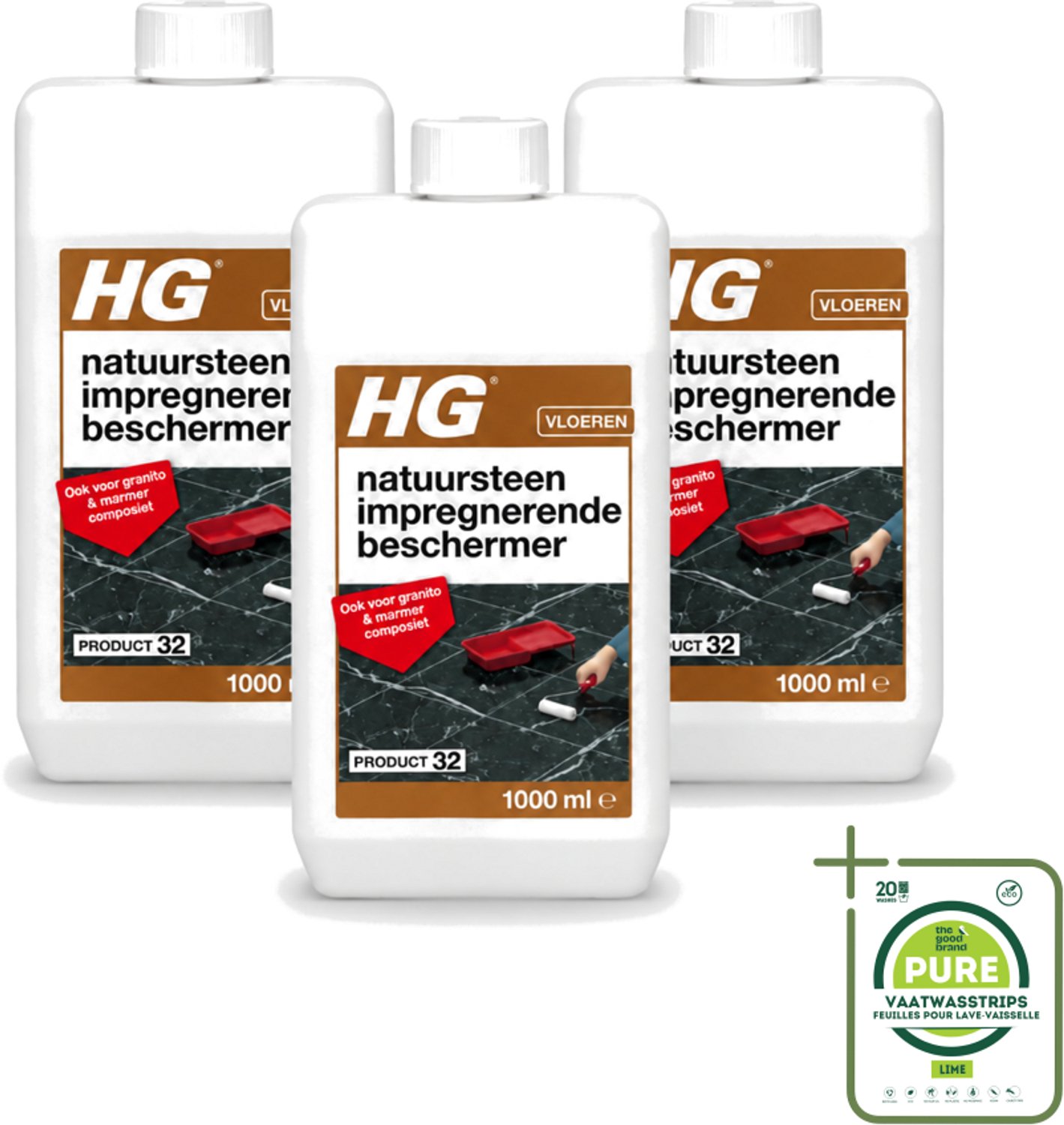 3 x HG - Natuursteen Impregnerende Beschermer - Ook Voor Granito & Marmer Composiet - 1L - Grootverpakking - Natuursteen Beschermer - Vuil En Vlekken Bestrijding - Natuursteen Bescherming - Impregnerende Beschermer - Marmer Bescherming