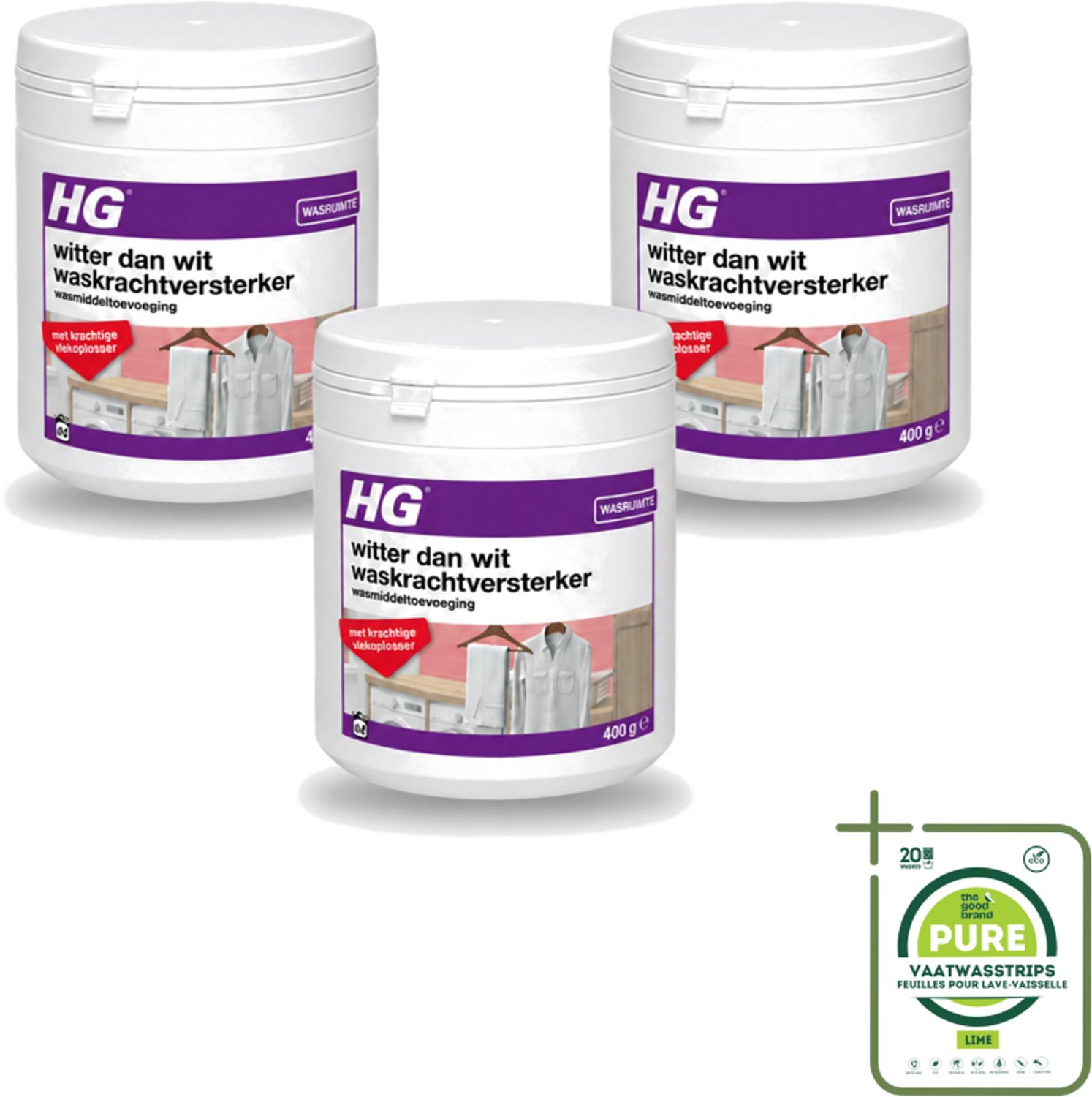 3 x HG - Wasruimte - Witter Dan Wit - Wasmiddeltoevoeging - 400 g - Grootverpakking - Vaatwasstrips - Wit Textiel - Wasmiddel - Waskracht - Witheid - Wasgoed