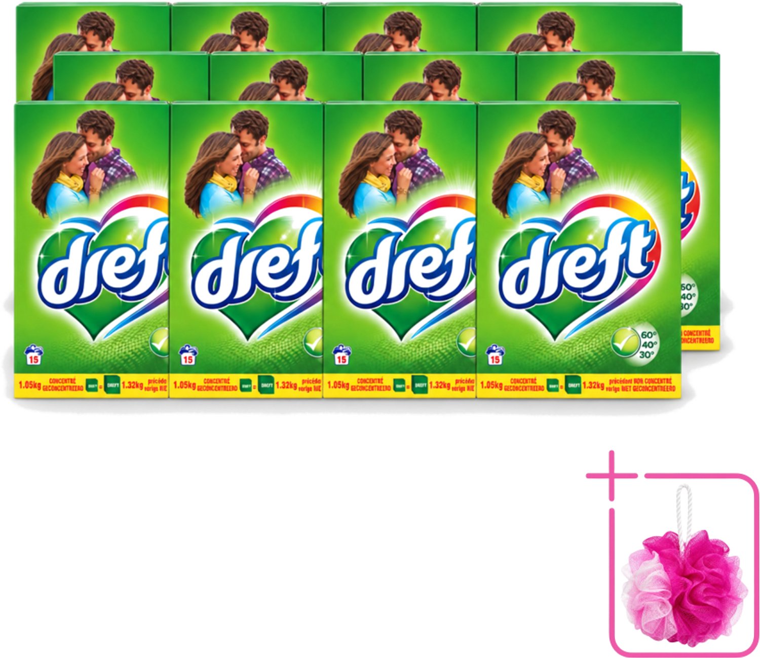 12 x Dreft - Waspoeder - Witte en Gekleurde Was - Original - 15 Wasbeurten - Bulkverpakking - Waspoeder - Douchemop - Kleurbescherming