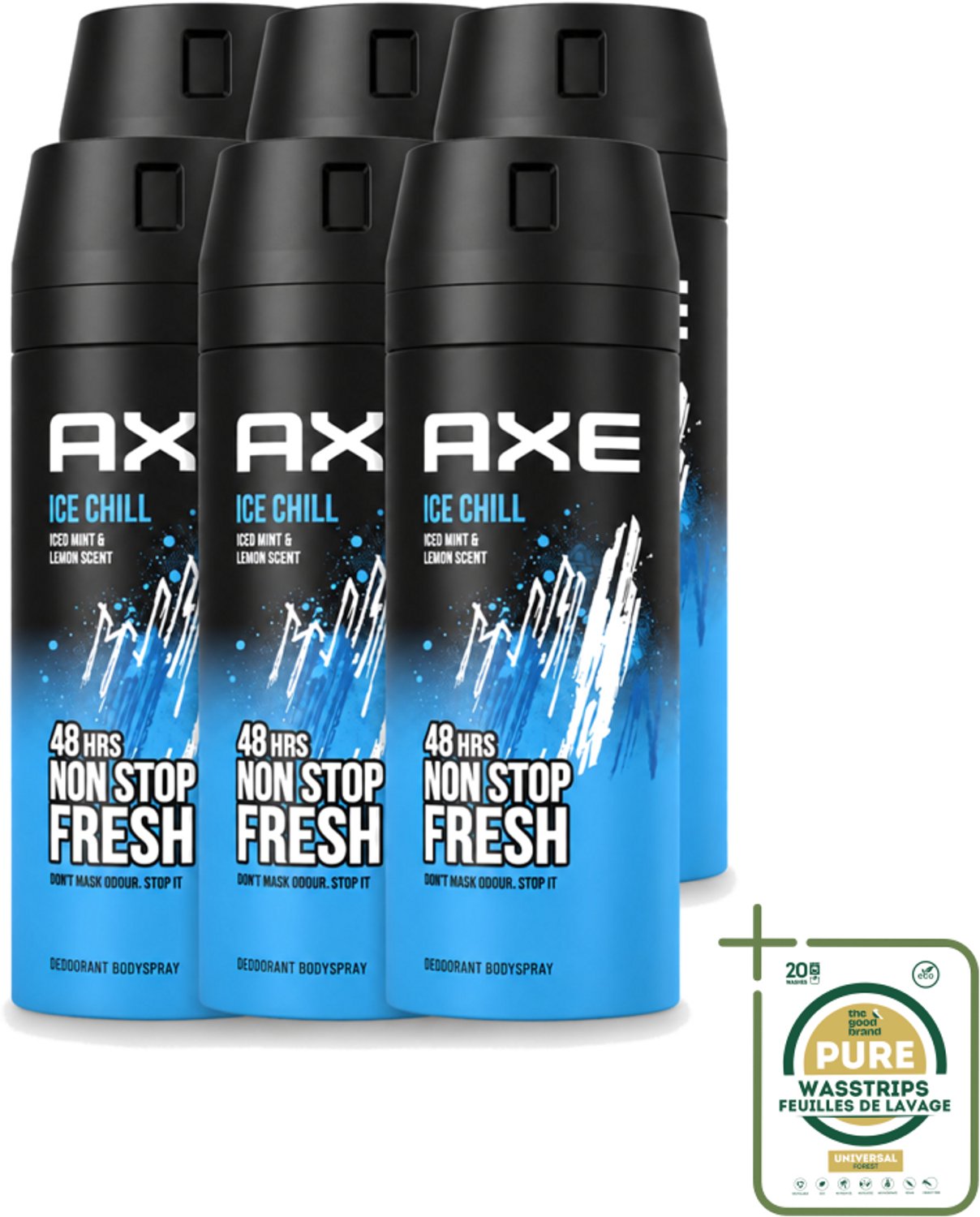 6 x Axe - Deodorant Bodyspray - 48hrs Fresh - Ice Chill - Iced Mint & Lemon - 150 ml - Wasstrips - 48 Uur Bescherming - Lichaamsgeur - Deodorant - Frisheid - Bevroren Munt