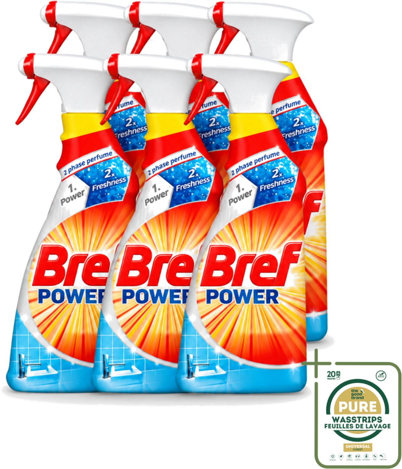 6 x Bref Power - Badkamerreiniger - Spray - Anti-Kalk & Vuil - Fris - 750 ml - Wasstrips - Kalk Verwijderen - Vuil Verwijderen - Badkamer Schoonmaken - Douchecabine Schoonmaken - Gootsteen Schoonmaken