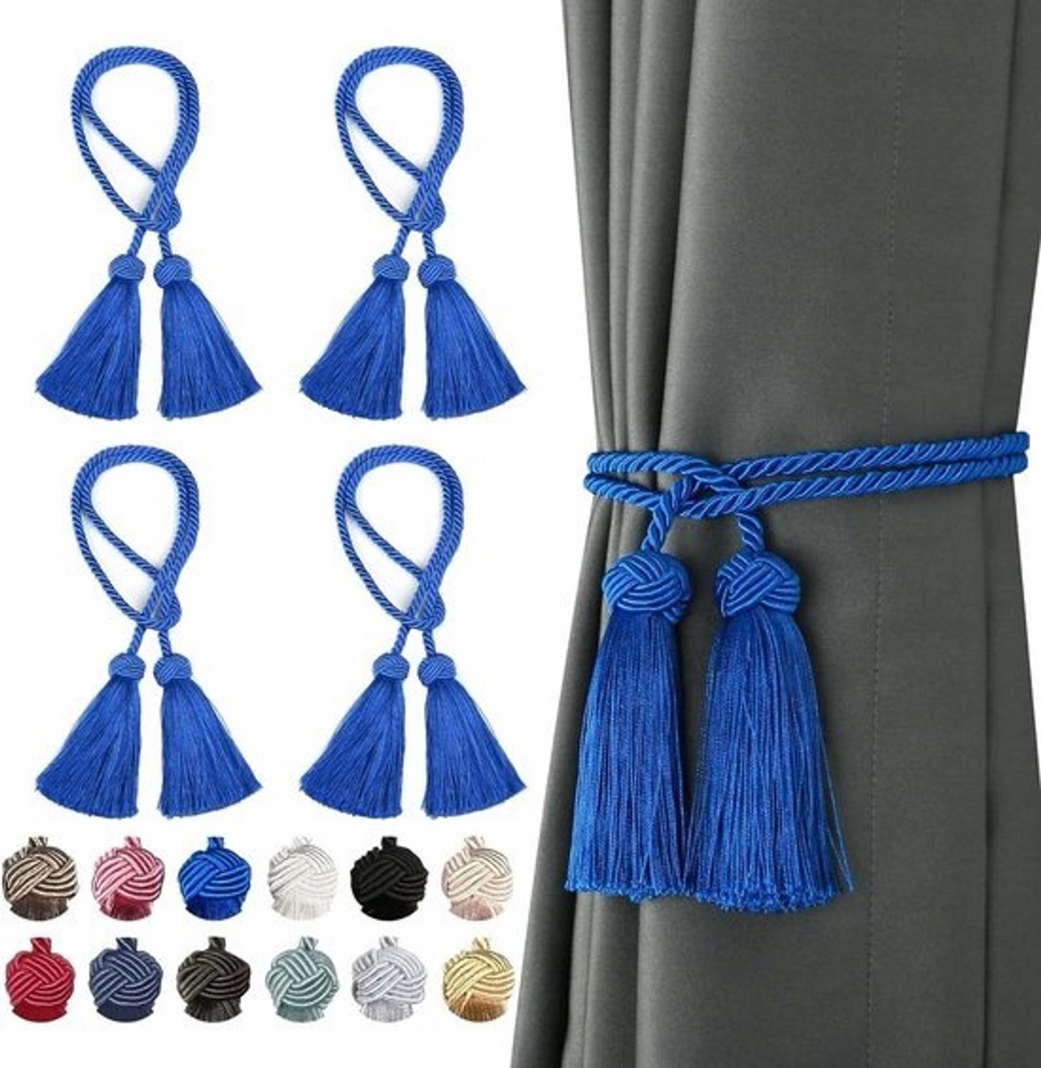 Gordijn Tie-backs - Decoratieve Banden - Raamdecoratie - Handgeweven Polyester - 96cm Lengte - Koningsblauw