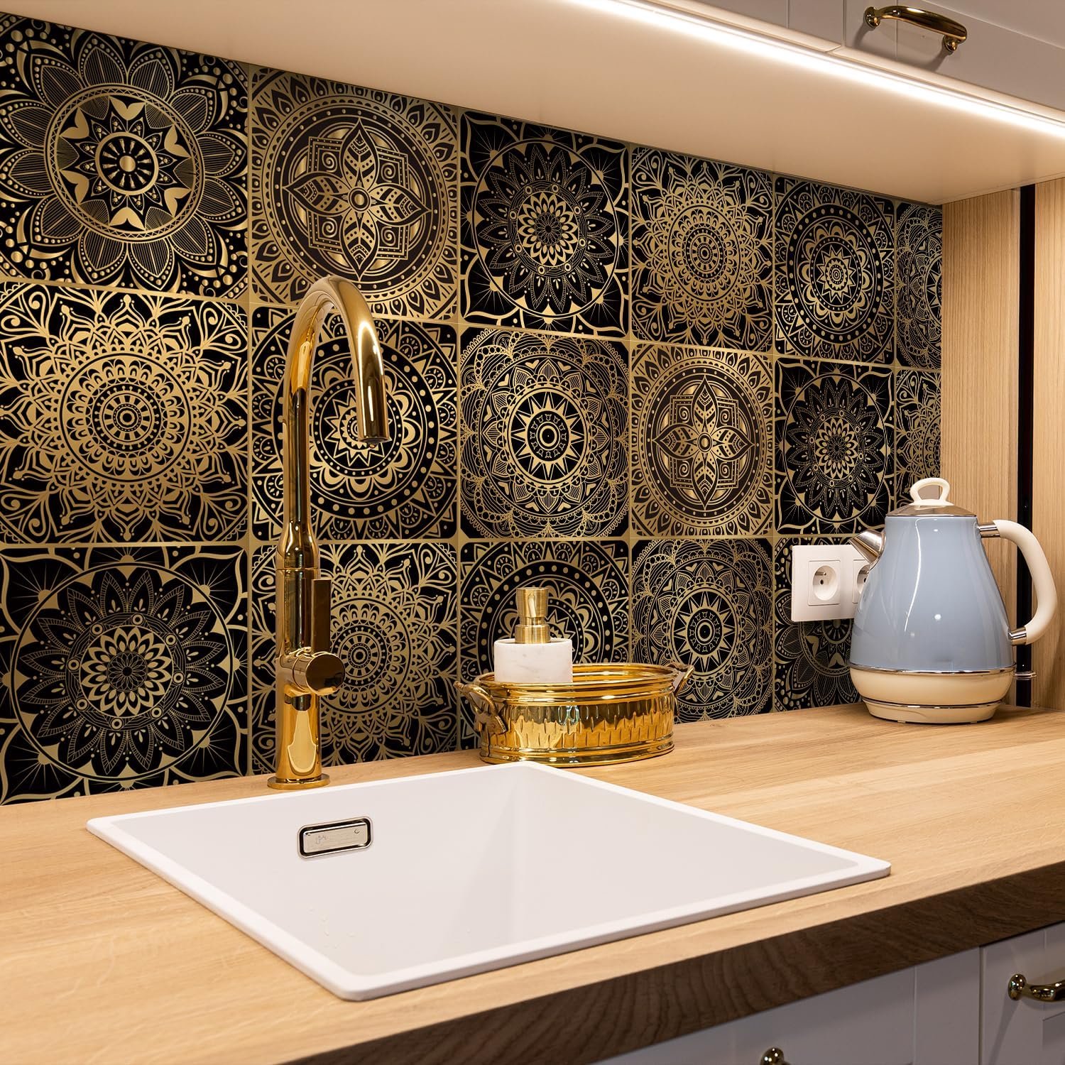 Alwayspon Mandala Vinyl Wall Tile Stickers, Waterproof, Self-Adhesive Backing, Tile Stickers for Kitchen, Bathroom, Self-Adhesive, Peel and Stick PVC,