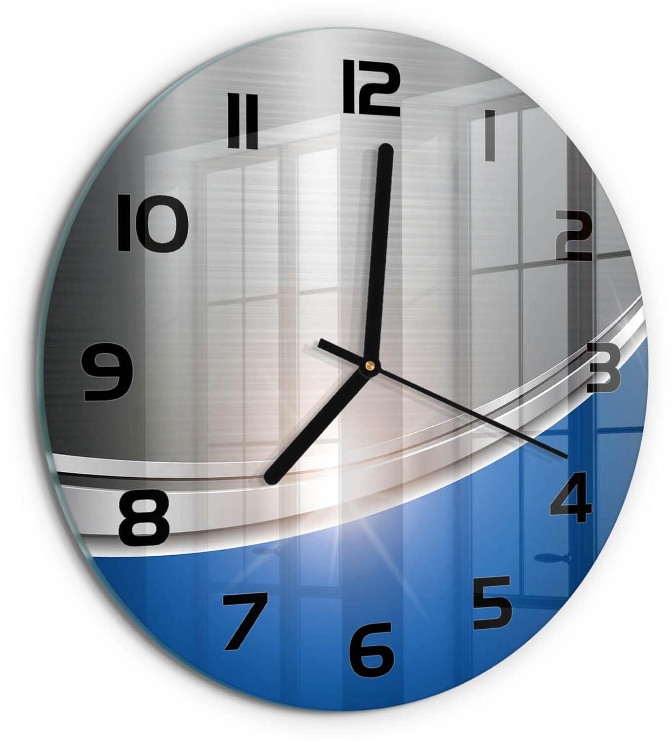 TULUP Wandklok - Metaalabstractie Glazen Klok Met Print - fi30 cm - Blauw Wandklok Glas Met Motief - Zwarte handen - Ronde Klok - Wandklok Glas Decoratie - Gekleurde Glazen Klok