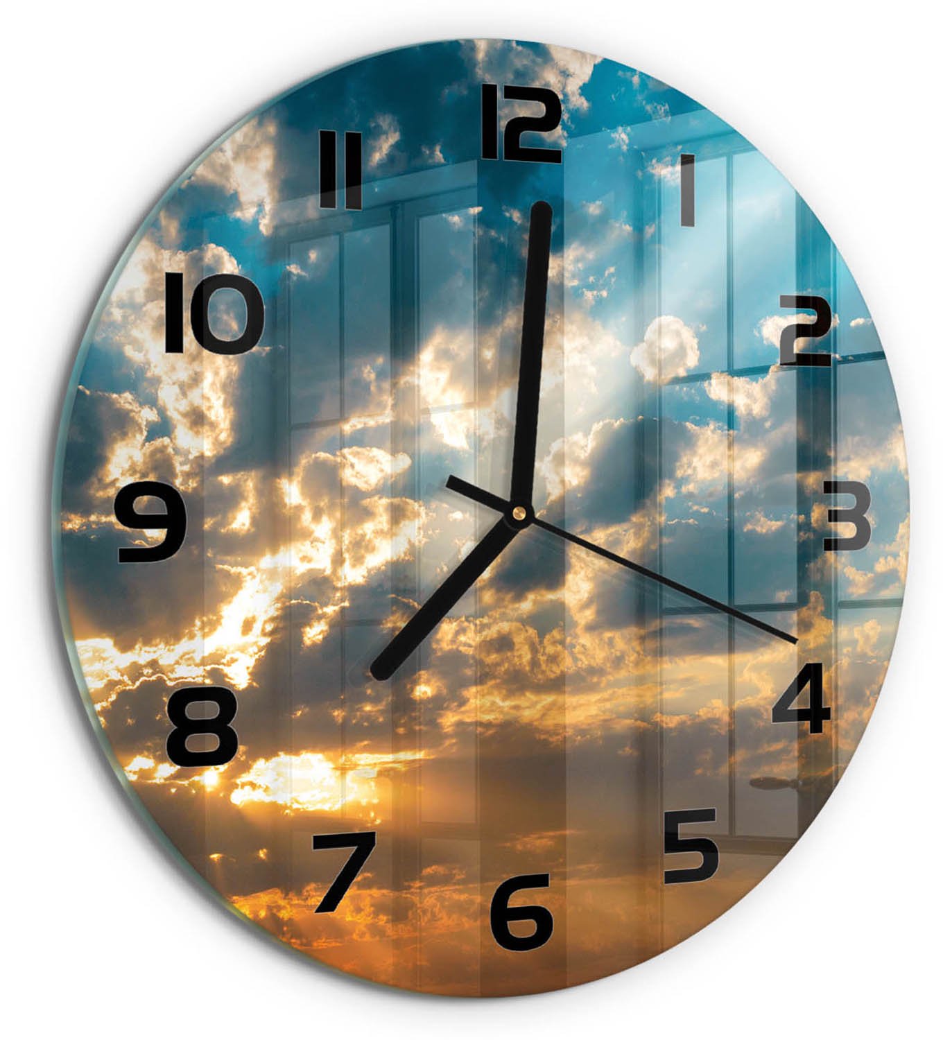 TULUP Wandklok - Hemel bij zonsondergang Moderne Wandklok Glas - fi30 cm - Veelkleurig Wandklok Glas Decoratie - Zwarte handen - Ronde Klok - Glazen Wandklok Design - Klok Glas Met Opdruk