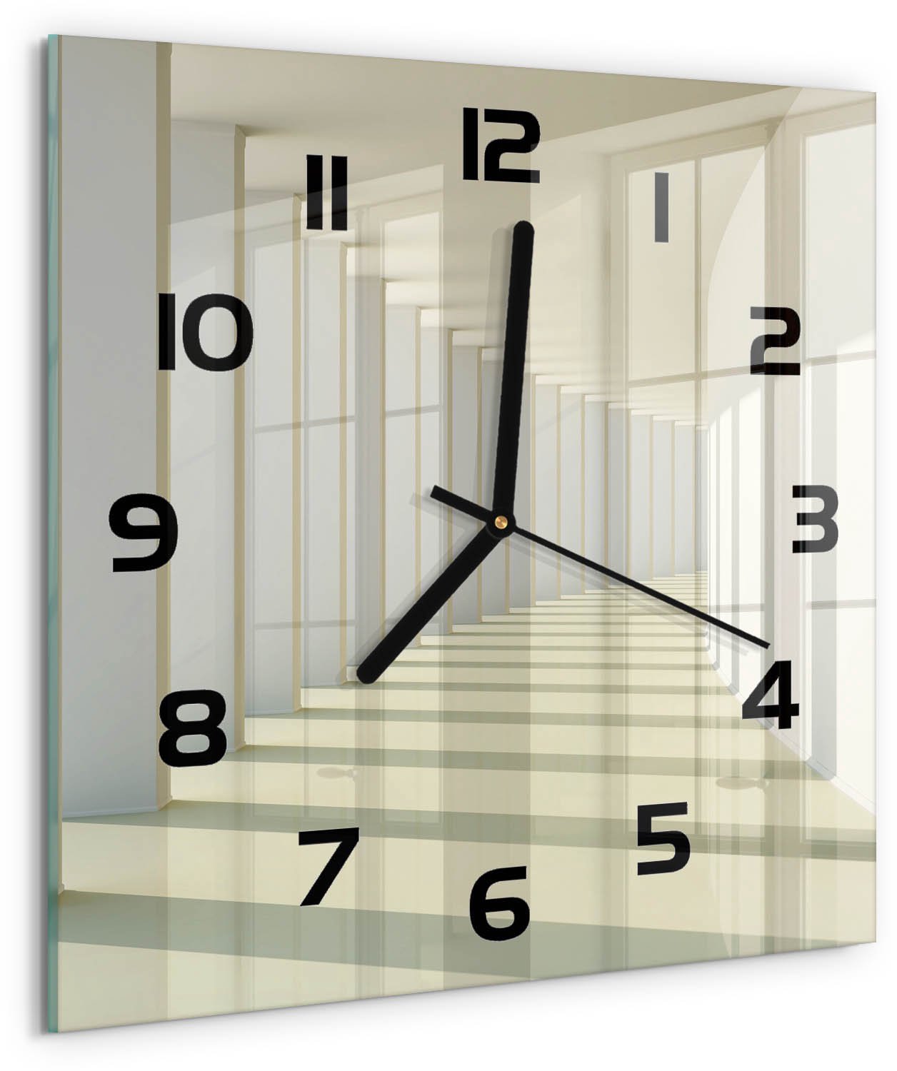 Tulup Wandklok - Hal Decoratieve Glazen Klok - 30x30 cm - Wit Glazen Wandklok Design - Zwarte handen - Vierkante Klok - Glazen Klok Met Print - Wandklok Glas Met Motief