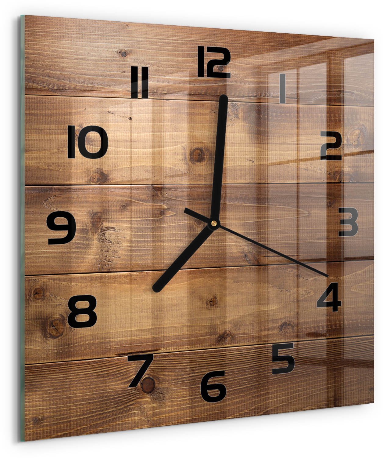 TULUP Wandklok - Houten achtergrond Wandklok Glas Met Motief - 30x30 cm - Bruin Decoratieve Glazen Klok - Zwarte handen - Vierkante Klok - Gekleurde Glazen Klok - Glazen Klok Met Print