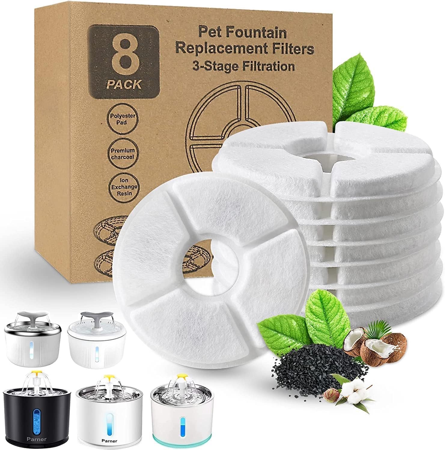 Vervangfilters voor kattenfontein - 12 stuks - dubbele actie - houdt water vers en schoon - ShopVlot