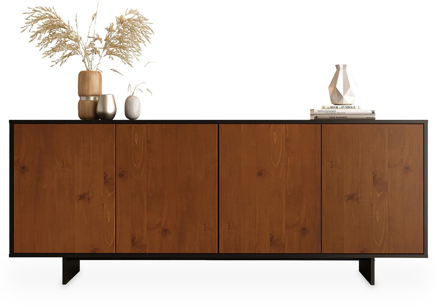 ARTO-dressoir 180 cm met 4 deuren – zwart/kastanjebruin afwerking