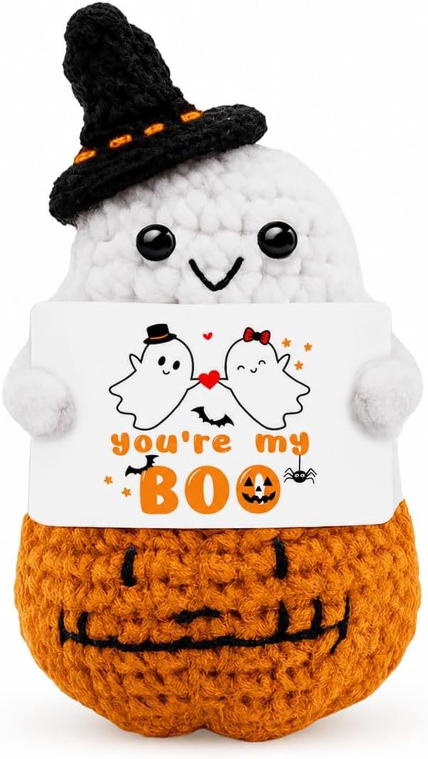 Halloween Gehaakte Pop Pompoen Geest Figuur, Wol Handgemaakte Deco 11.5x5.5x5.5cm, Tafel Bureau Auto Decoratie Cadeau - ShopVlot