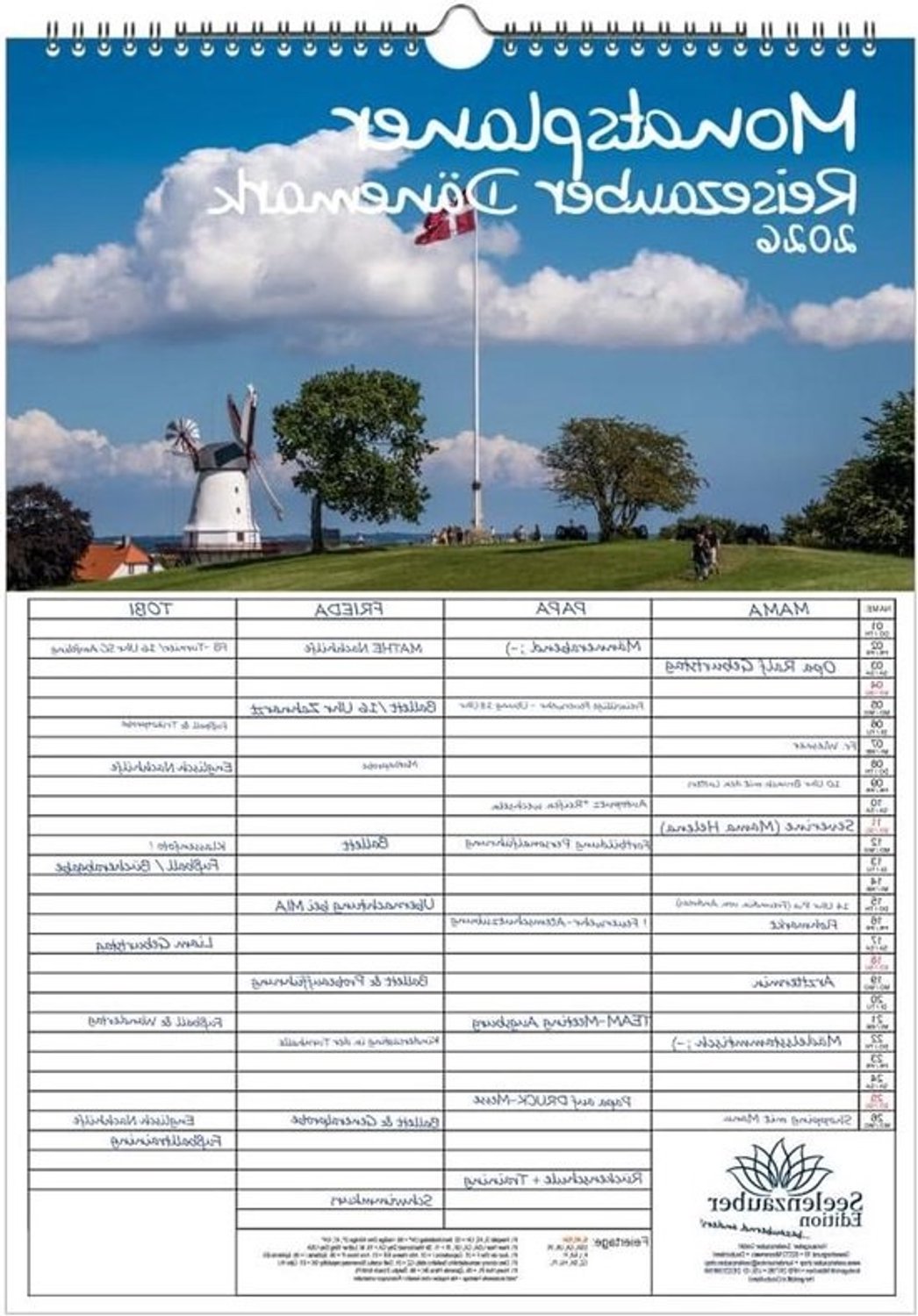 Familieplanner Kalender - Wandplanner A3 - Afspraken Plannen - Met Cadeauhanger - 2026 - Meerdere Kleuren