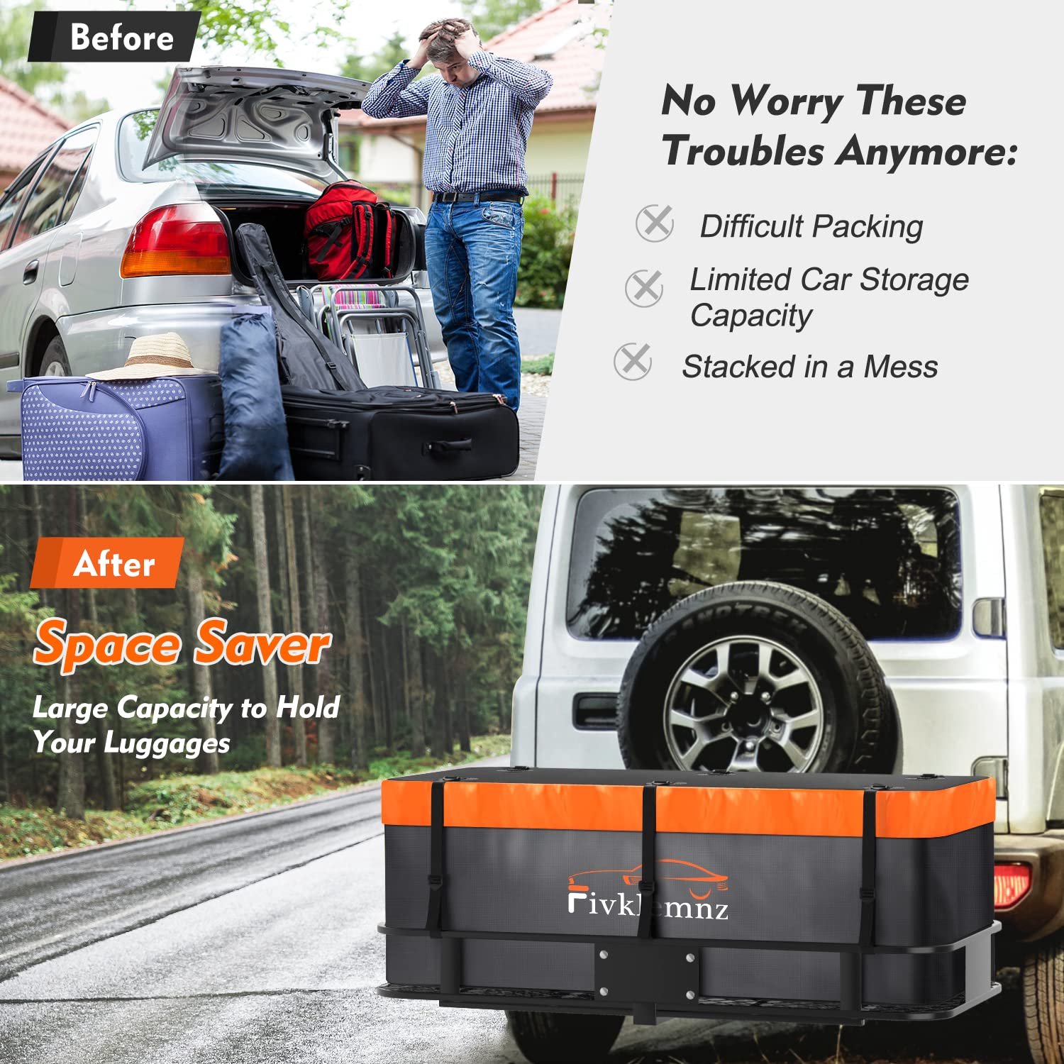 Hitch Mount Cargo Carrier Bag, 20 kubieke voet 100% waterdichte auto lade bagagetas (59" 24" 24") met 6 versterkte - ShopVlot