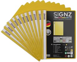 SIGNZ Snelhechter DIN A4, stabiel, 11 stuks, transparant deksel, CO2-neutraal gemaakt, van recyclebare kunststof (PP), made in Germany (geel)
