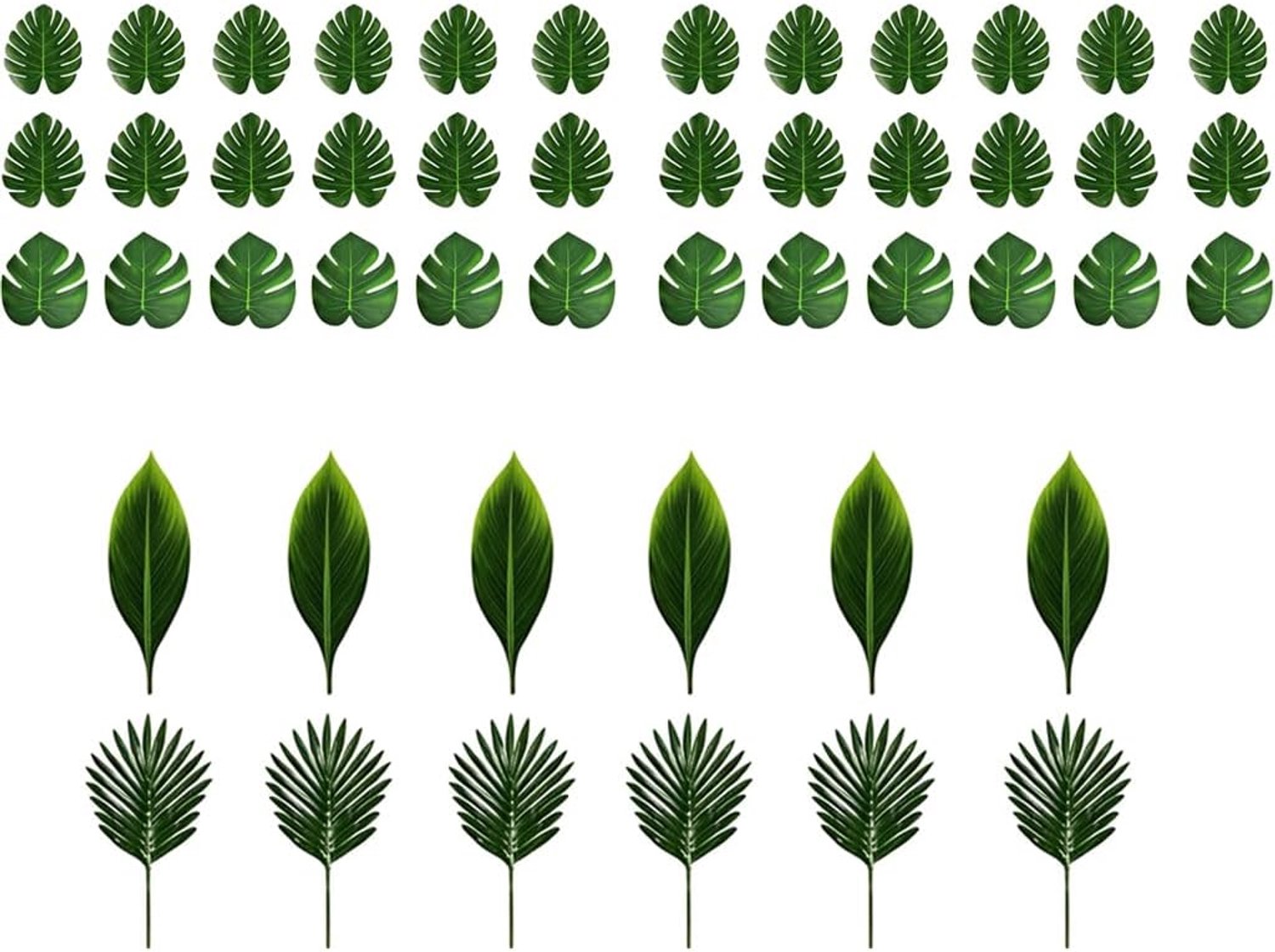 Set van 48 kunstpalmbladeren - diverse stijlen - tropische decoratie - perfect voor jungle thema - ShopVlot