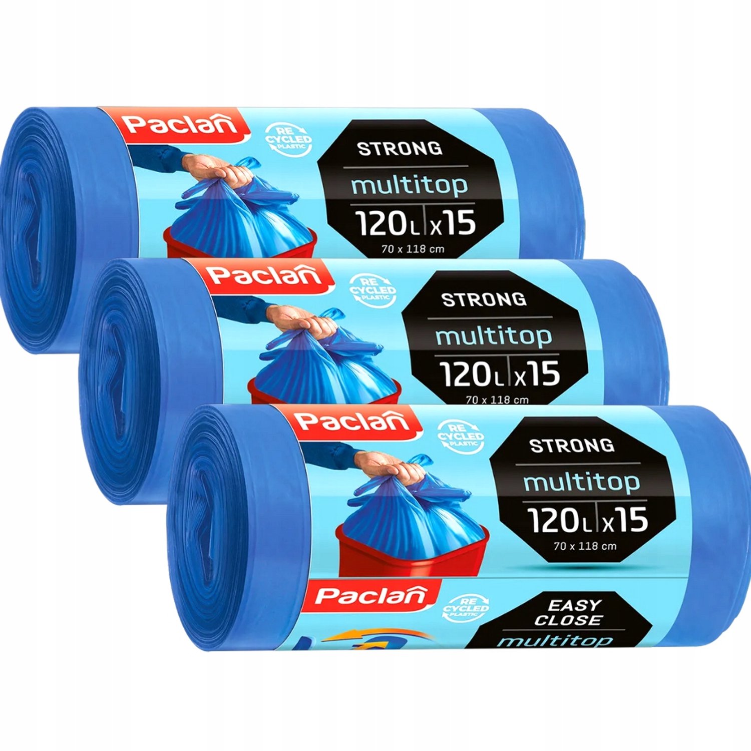 Paclan MultiTop Afvalzakken 120L - 15 stuks met trekband - 70x118 cm
