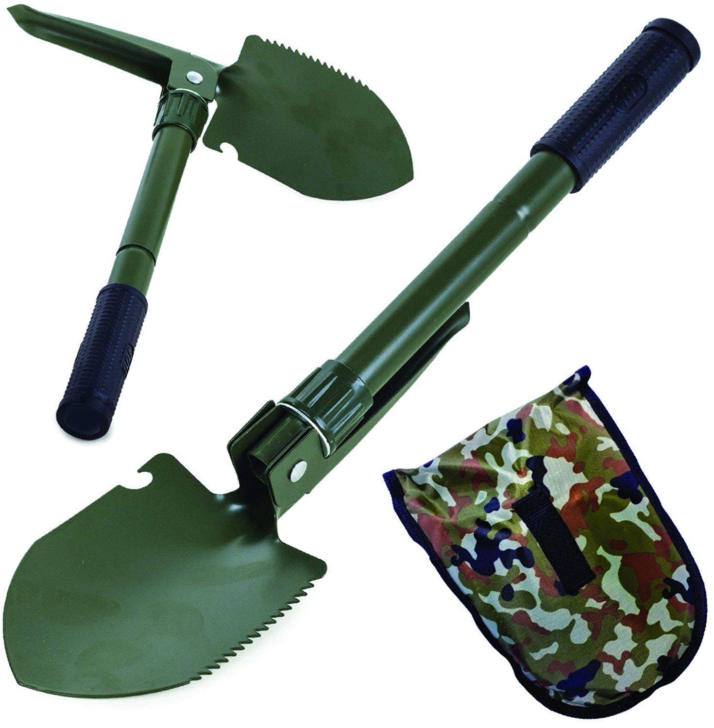 SnelShoppen - Multifunctionele opvouwbare schep met zaag, flesopener, ergonomisch handvat voor camping, tuin, en buitensporten - 41,5 cm uitgevouwen,