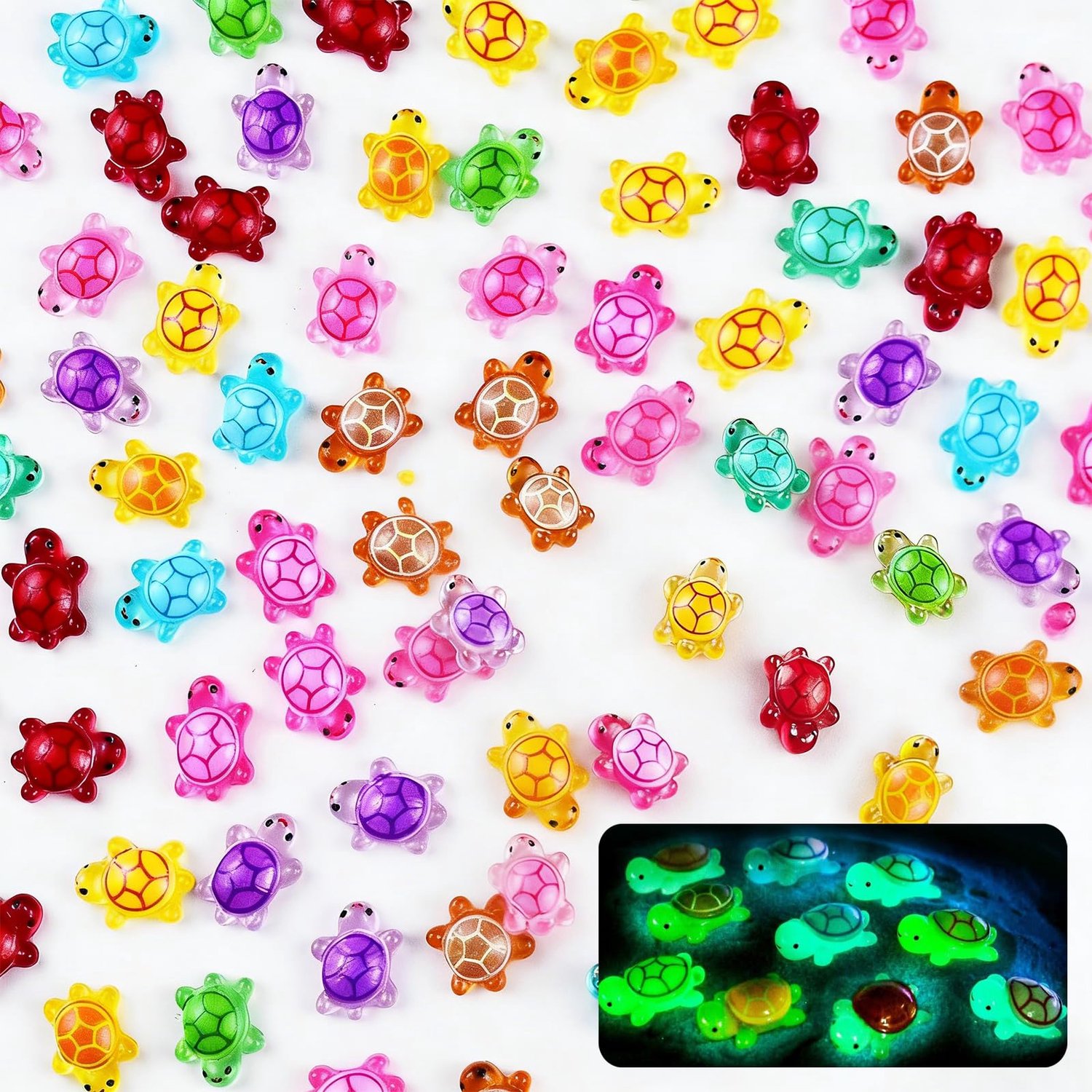 mini schildpad decoratie set 200 stuks – lichtgevende micro figuren – kleurrijke hars miniaturen voor plantenpot - ShopVlot