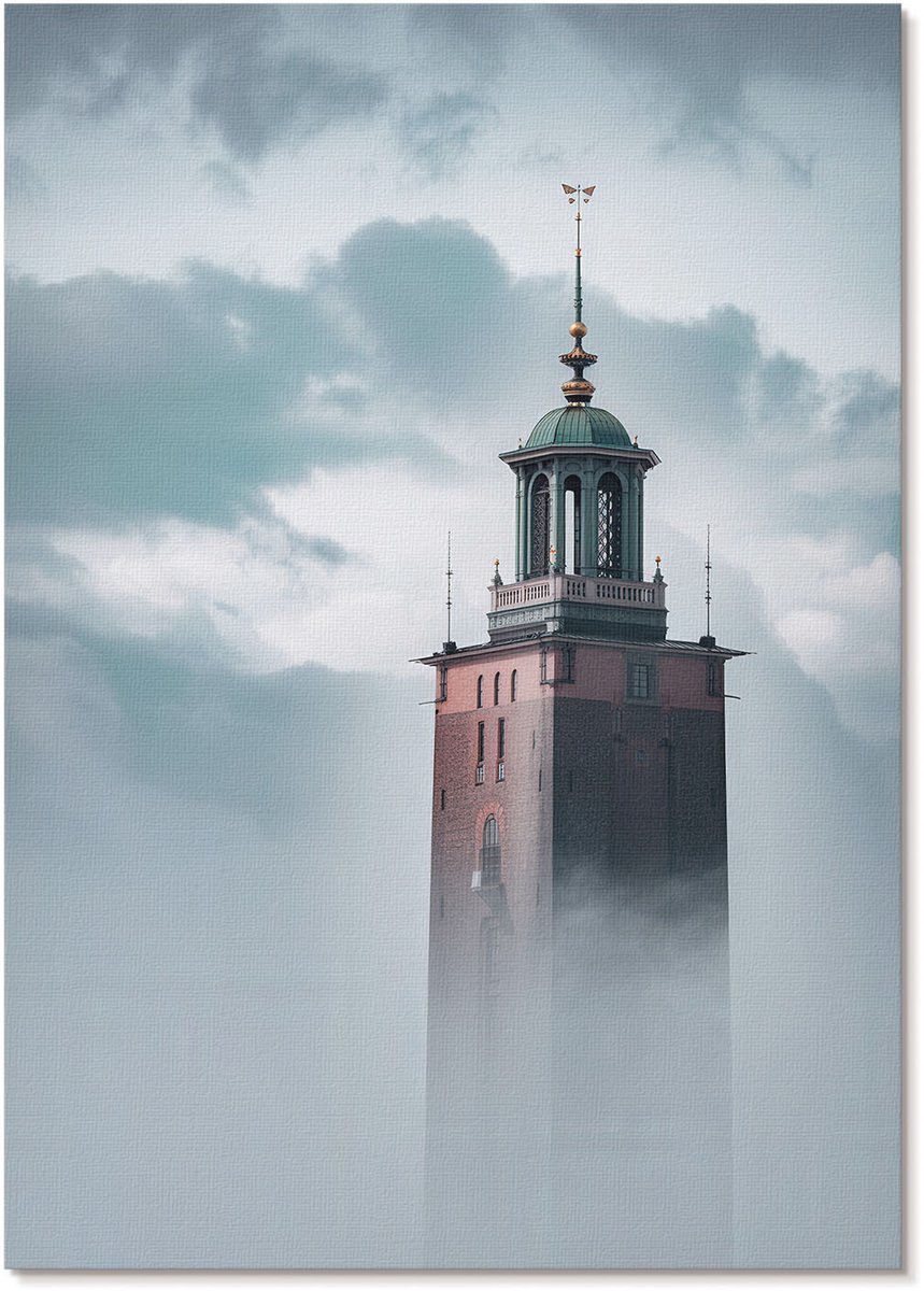 Tulup Polycanvas Poster - Bergstroom, Beige - A3 - Wit Design - Rechthoek - Muurdecoratie - Woonkamer - Retro