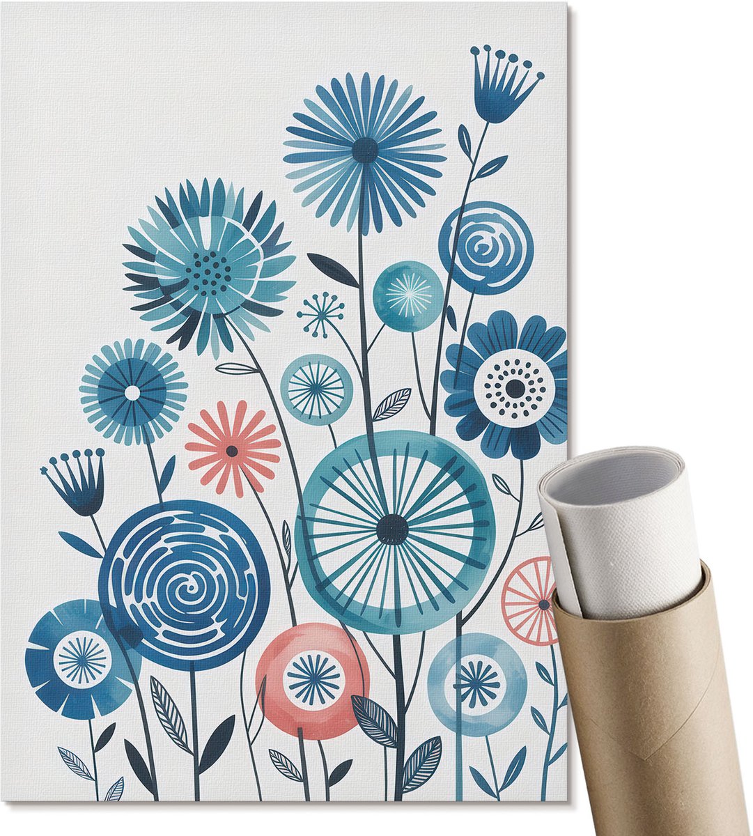 Coloray Polycanvas Poster - Bloemarrangement, Illustratie - A4 - Blauw Illustratie - Rechthoek - Decoratieve poster - Woonkamer, Slaapkamer, Kantoor - Modern