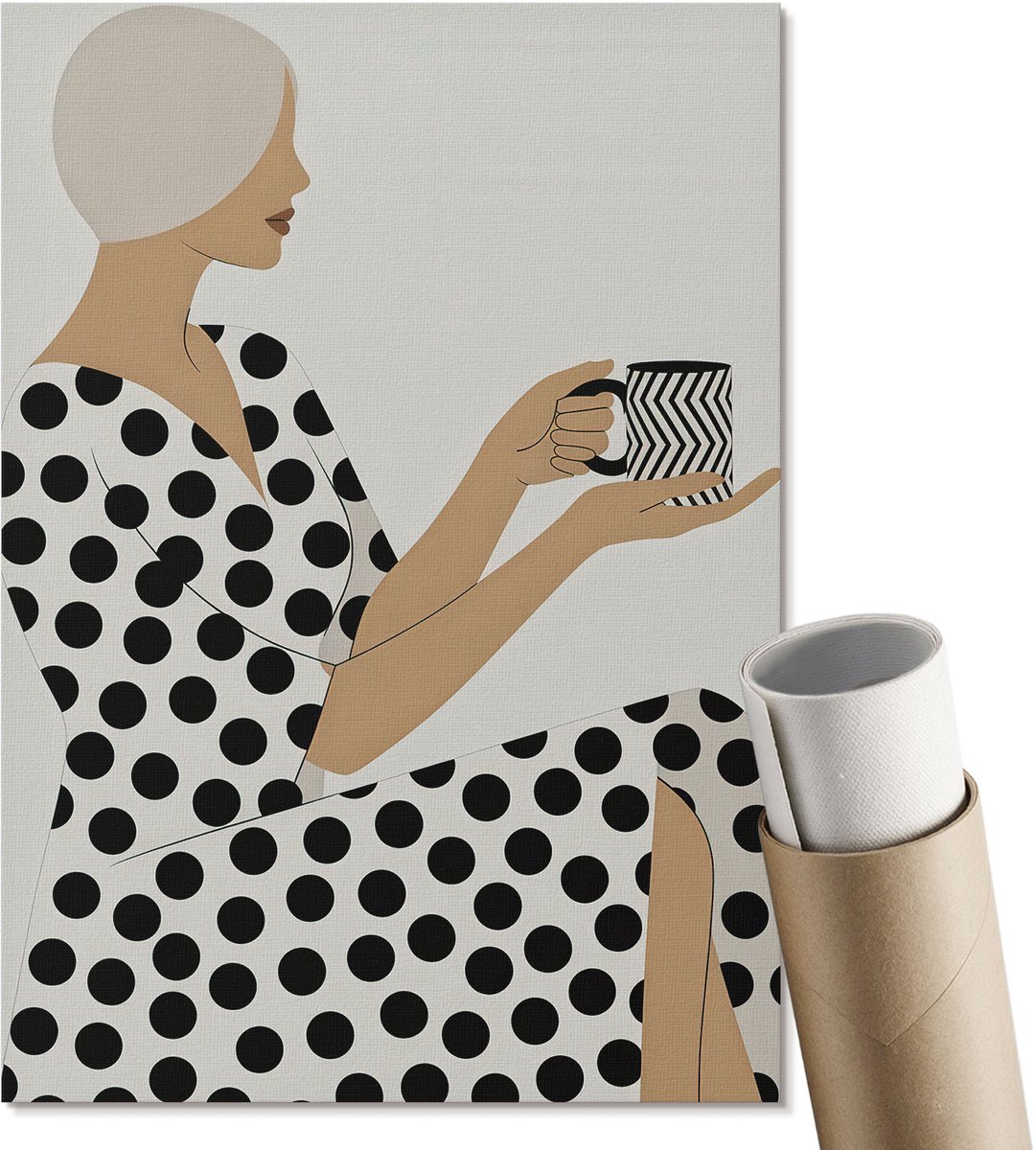 Coloray Polycanvas Poster - Stijlvolle Vrouw, Illustratie - A4 - Wit Wandposter - Rechthoek - Muurdecoratie - Woonkamer, Slaapkamer, Kantoor - Modern