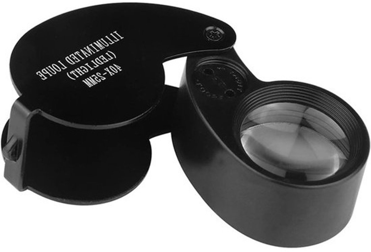 Opvouwbaar Vergrootglas - Juweliersloep Leesloep - Gedetailleerd Bekijken - 40x Vergroting LED - 5.8 cm - Zwart