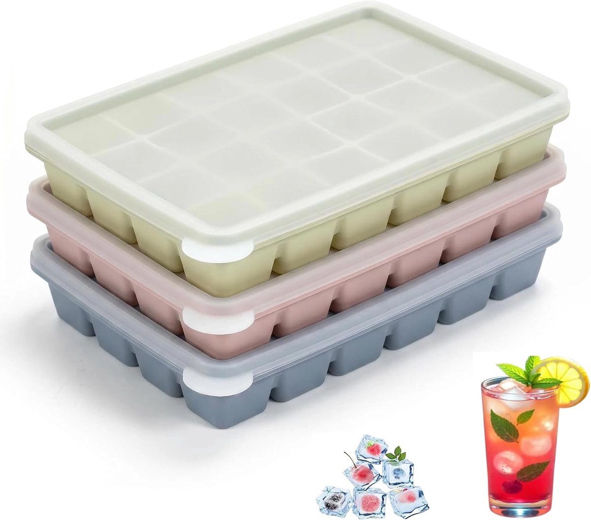 IJsblokjesvorm - Set van 3 - 16,2 x 11,3 x 3 cm - Siliconen - BPA-vrij