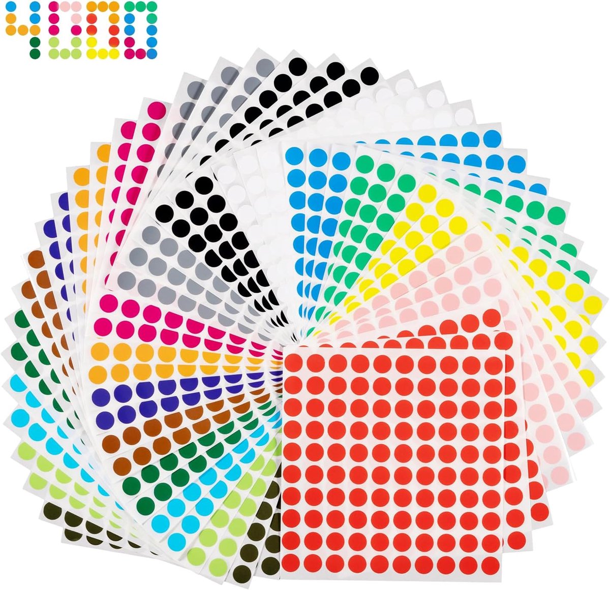 Zelfklevende ronde stippenstickers, 10 mm, 4000 stuks, 16 kleuren, voor kantoor, school en meer