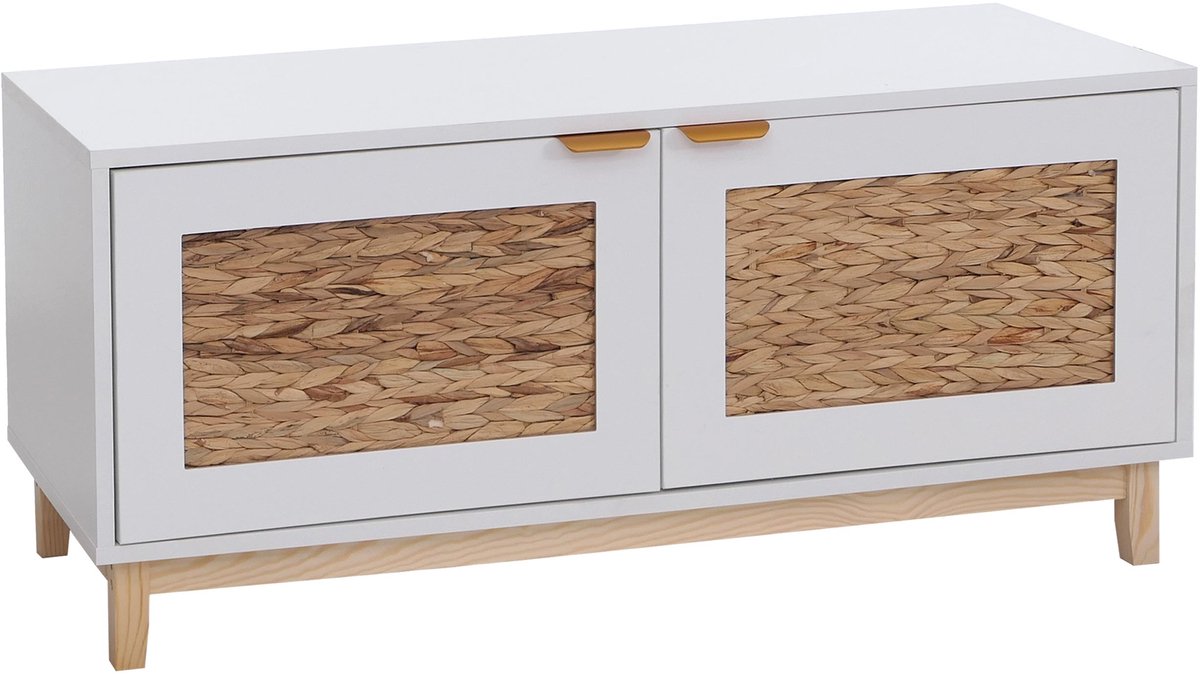 Bank MCW-P54, garderobe-bank schoenenrek schoenenrek, MDF melamine waterhyacintfront 45x100x42cm ~ wit