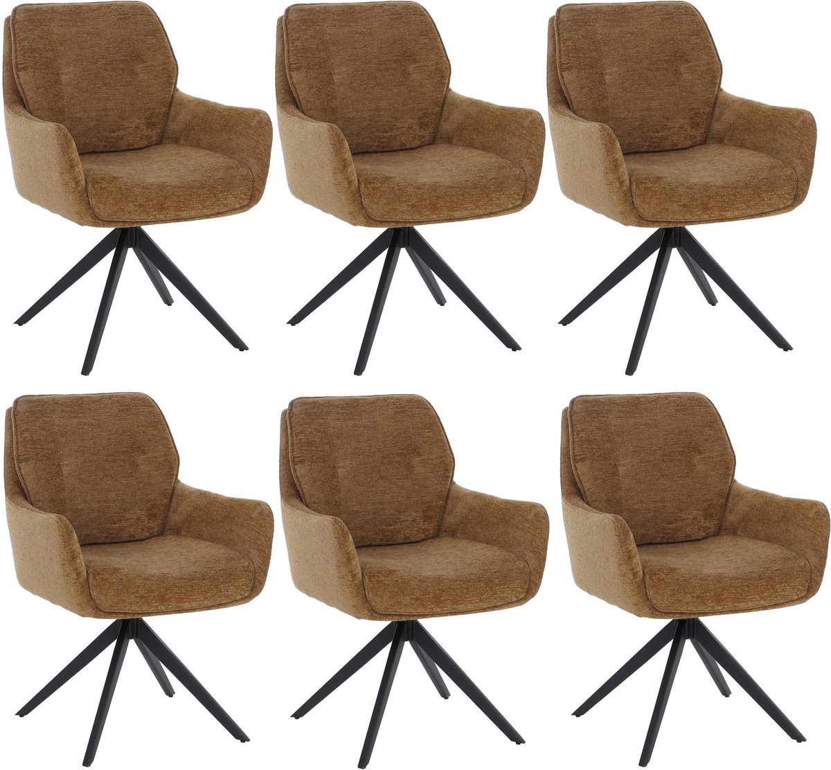 Set van 6 eetkamerstoelen MCW-Q37, draaibare keukenstoel met Auto-Return, stof (680 g/m²) chenille, Oeko-Tex, metaal, MVG ~ mosterdgeel