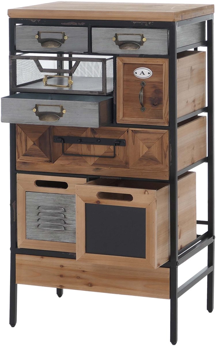 Apothekerskast MCW-Q77, kast met verschillende lades en etikettenhouders, industriële vintage/shabby-stijl, hout en metaal, 85x45x35 cm