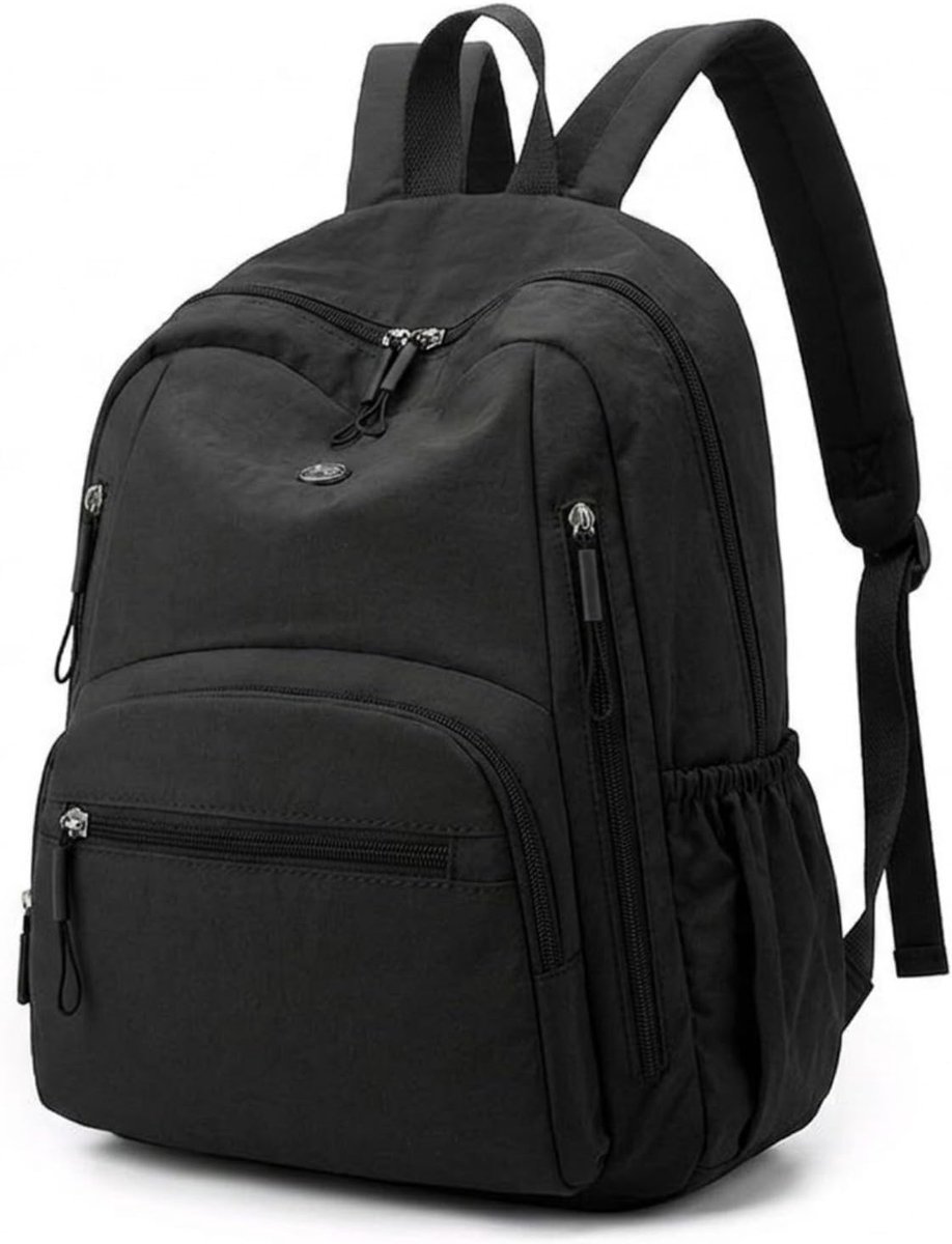Lichte Damesrugzak – Rugzak Dames – 0,29 kg – Laptoprugzak tot 14 Inch – Nylon – Spatwaterbestendig – Meerdere Vakken – Voor School, Werk, Winkelen en Reizen – Zwart – 1 Stuk