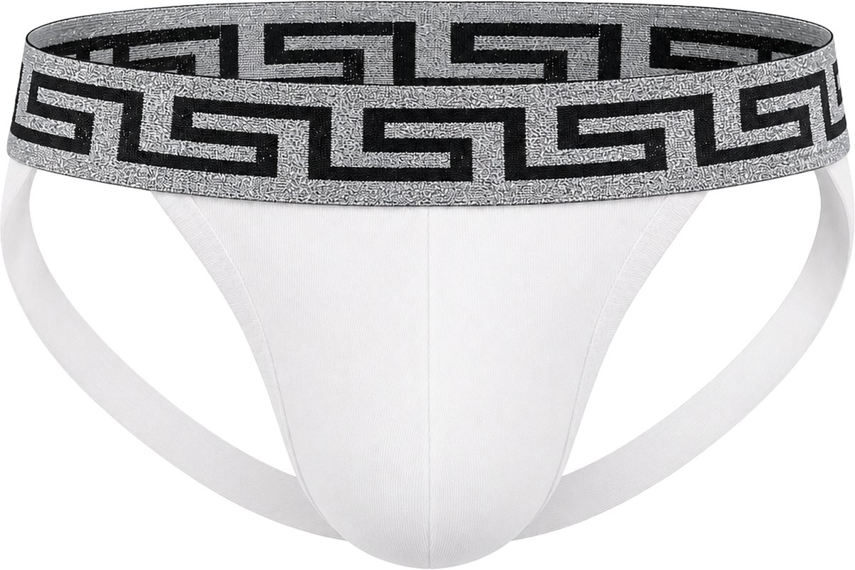 MODUS VIVENDI Bold Meander Jockstrap White/Silver - MAAT M - Heren Ondergoed - Jockstrap voor Man - Mannen Jock