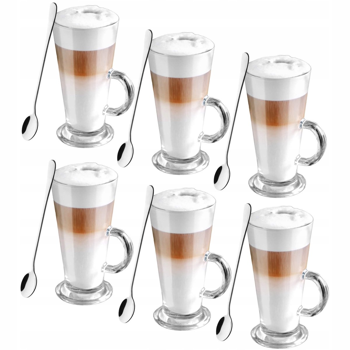 Set van 6 Latte Macchiato Glazen met Lange Lepels - Springos®