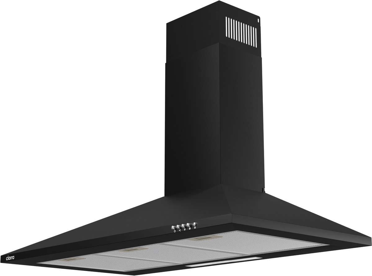 CIARRA CAB9201A - Afzuigkap 90 cm Wandkap 370 m³/u Recirculatie & Luchtafvoer Zwart 3 Standen met LED