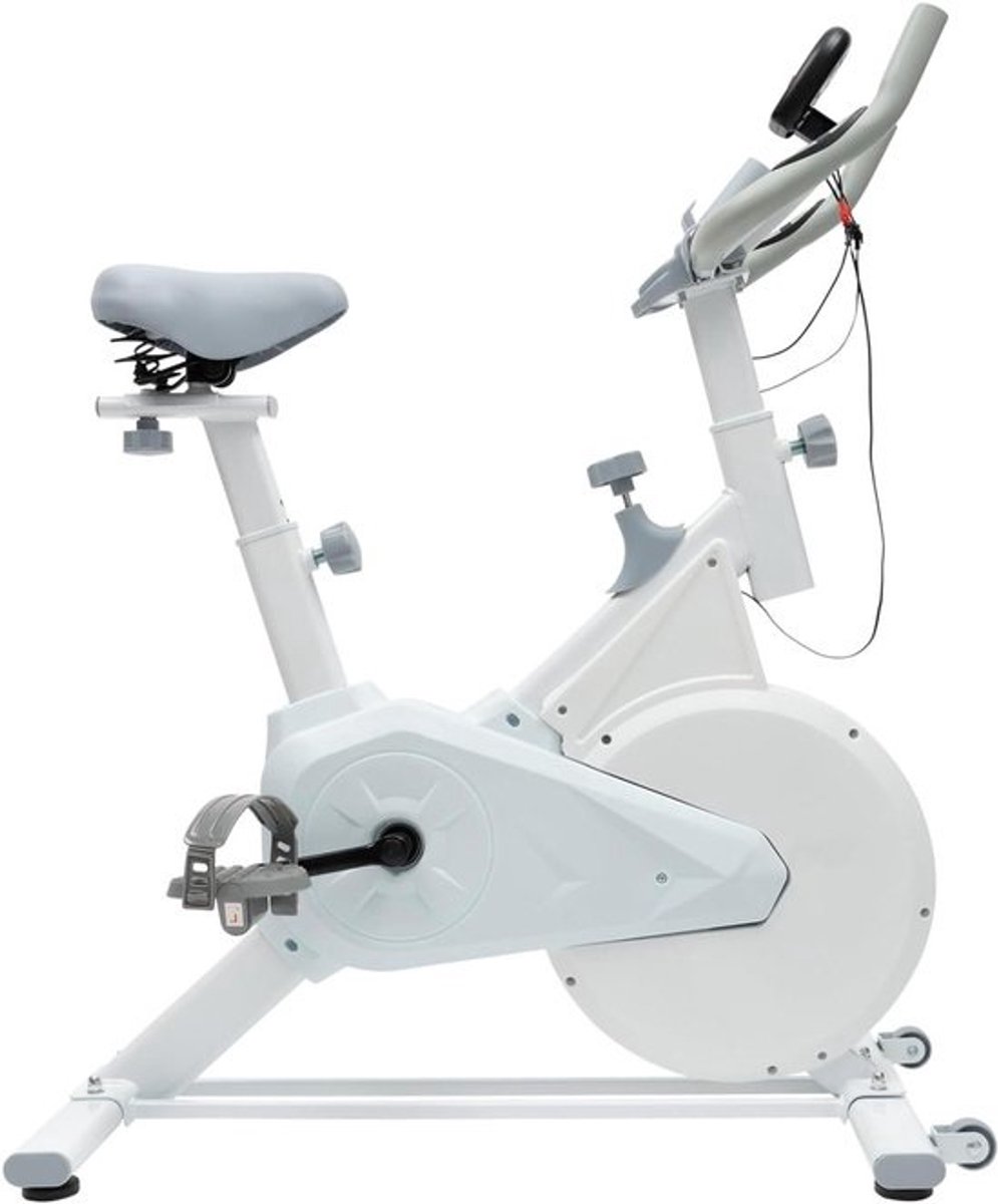 Hometrainer Fiets - Fitnessfiets Cardio - Binnen Trainen - Verstelbaar Zadel & Stuur - 4 kg Vliegwiel - Wit