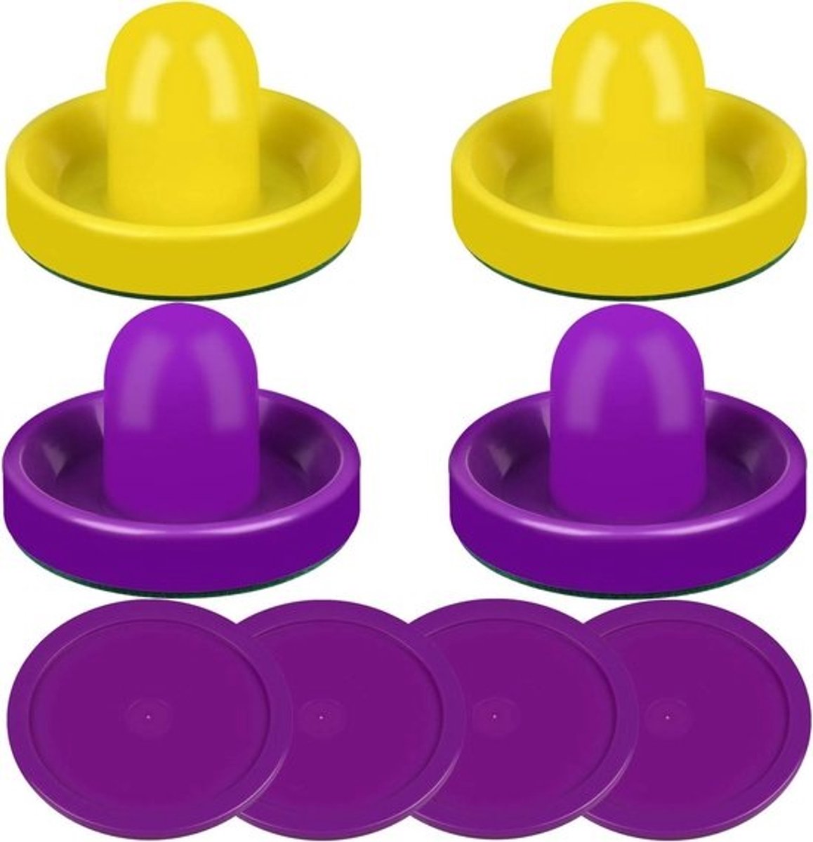 Air Hockey Accessoires - Pushers en Pucks - Spel Verbeteren - Hoogwaardig ABS Materiaal - 97 cm Breed - Paars Geel