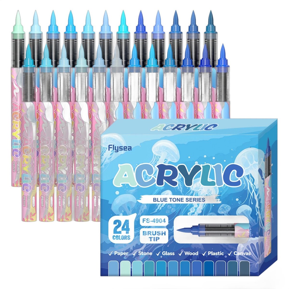 Currero Aquamarkers - Twinmarkers - Brushpennen - Stiften - Markeerstiften Op Waterbasis - Dual Tip - Tekenen En Kleuren - Blauw 24st