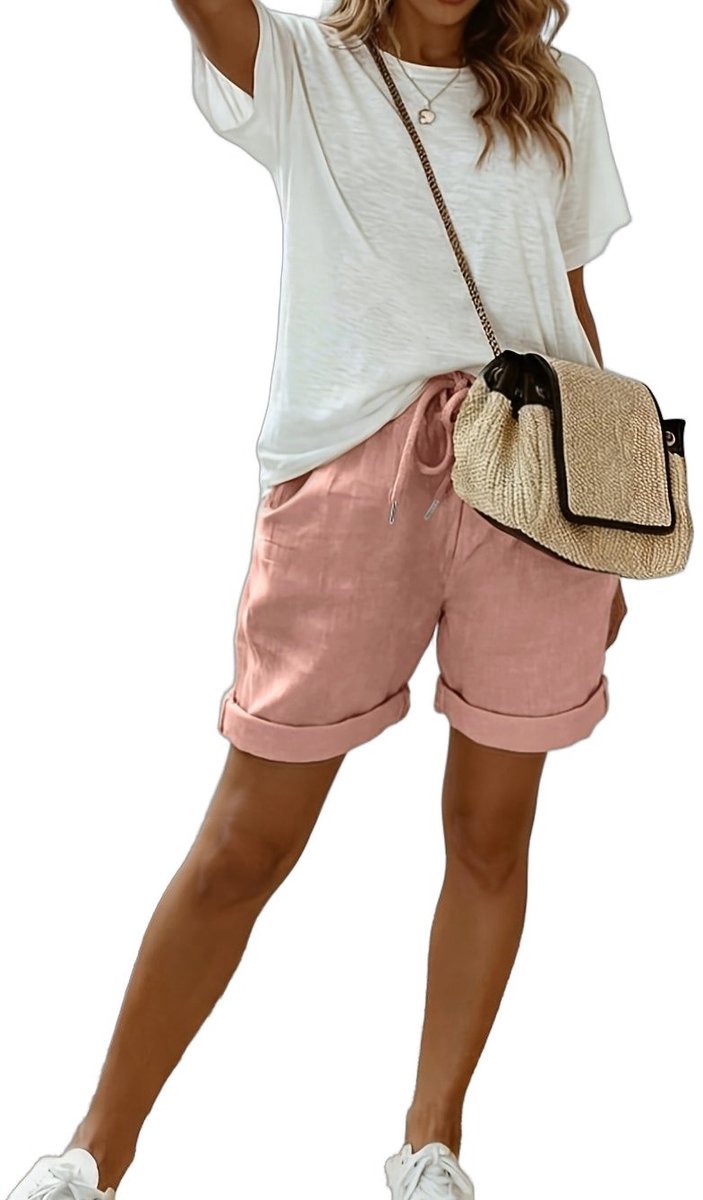 Currero Jorts Dames Jeans Short Korte Spijkerbroek Baggy Fit – Cargo Short Zomer Grote Maten kleur Roze