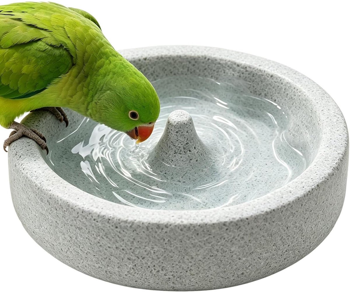 Papegaaienvoederbak - Papegaaienvoerbak van puimsteen - Vogelvoederbak - Duurzame vogelvoerbak - Puimsteen waterbak - Voederstation - 15x15x4cm - Geschikt voor vogels om te drinken en te eten - Grijs
